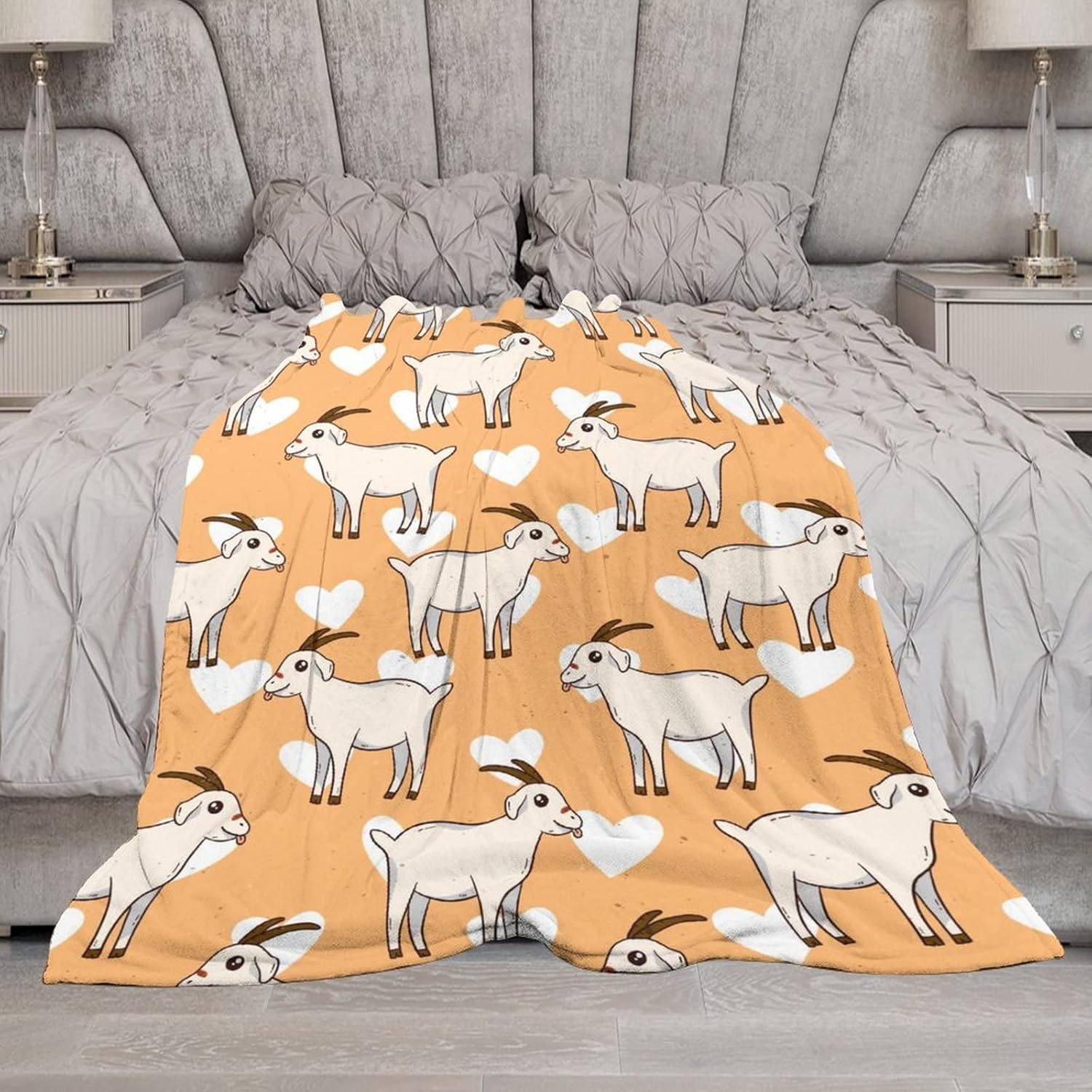 Goat Blanket - Soft, Fuzzy & Warm - 60"x80" Twin Size Blanket for Bed, Couch & Living Room - Yellow Aesthetic Throw Gifts for Girls & Boys