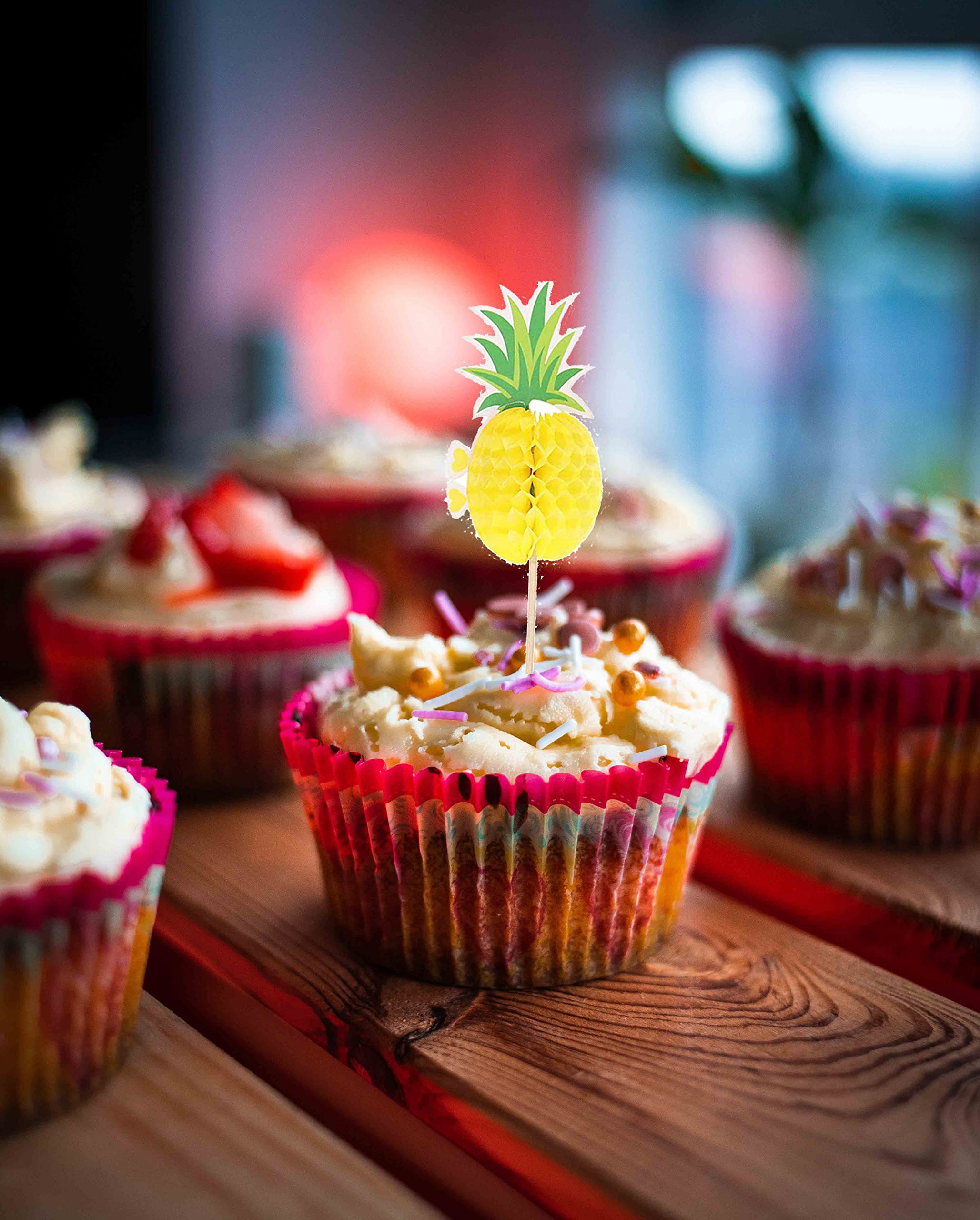 Amazon.co.jp: 100個 3D パイナップル カップケーキ トッパー カクテル