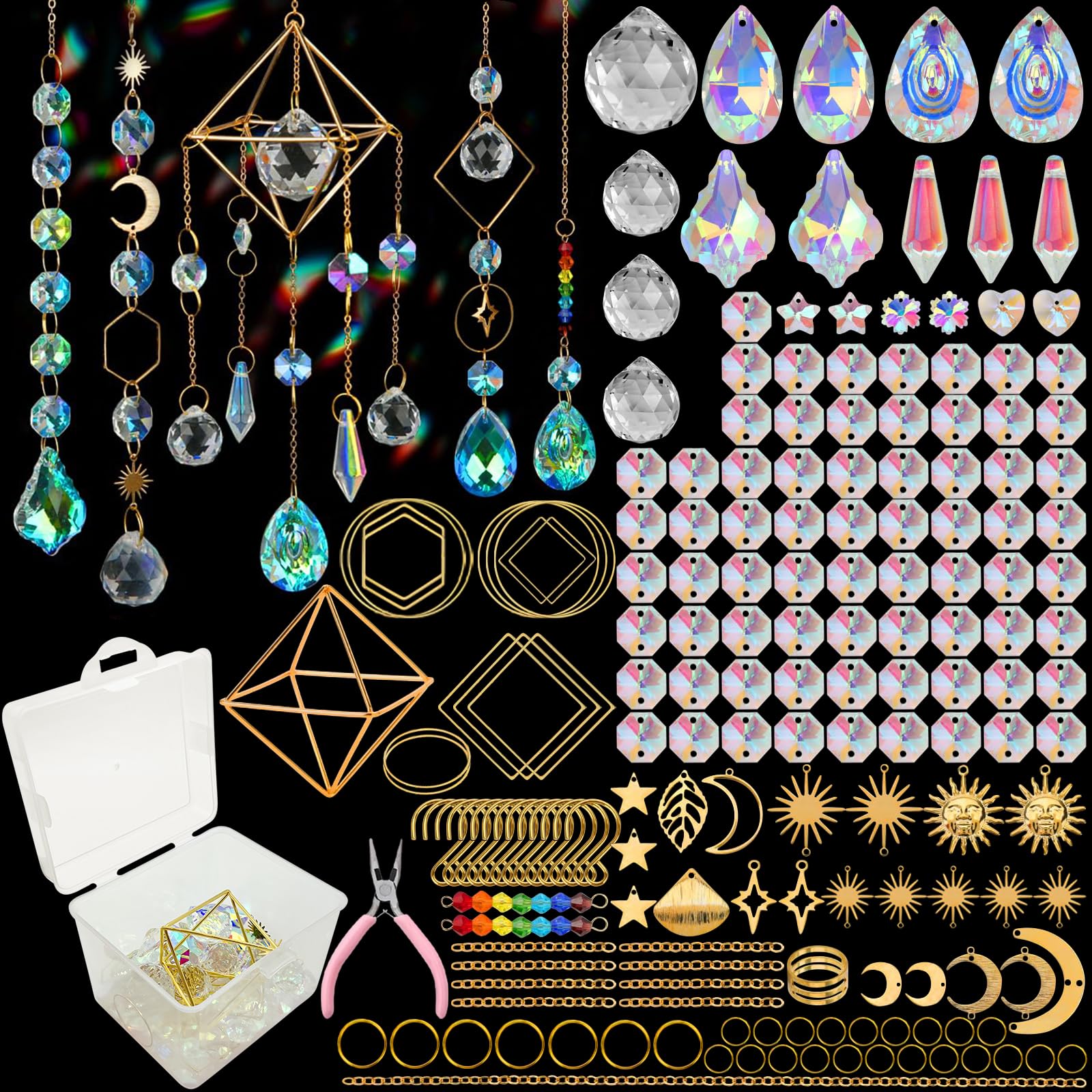 VEEKAY 400 Pezzi Acchiappasole Cristallo,Kit Sun Catcher fai da te Suncatcher, Acchiappasole da Appendere,Suncatcher Pendenti Acchiappa-sole per la decorazione del giardino della finestra