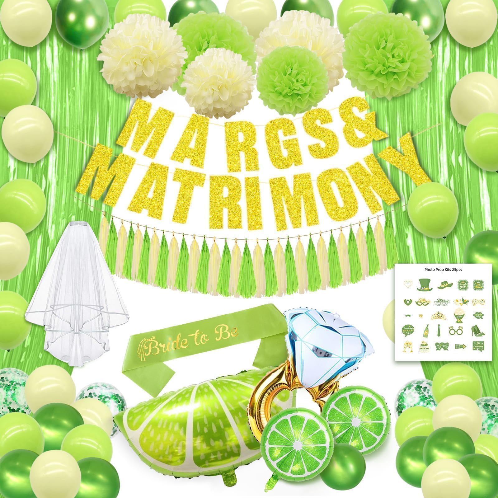 EggSun 110pcs Margs and Matrimony Bachelorette,Margs and Matrimony Balloons Decorations Tequila Margarita Bachelorette Party Supplies,Mexican Fiesta Wedding Bridal Shower Party