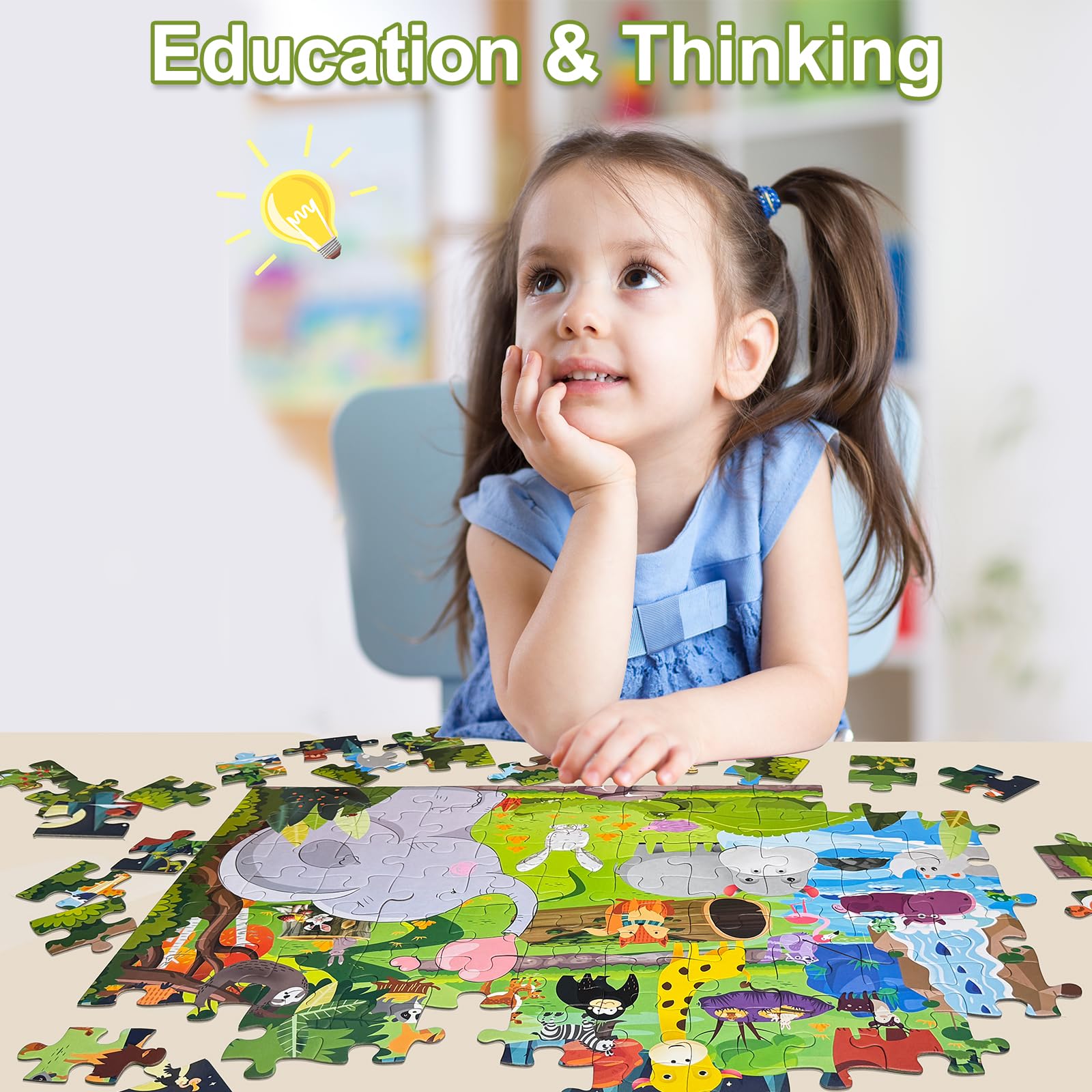 Puzzle dla dzieci od 4, 5, 6 lat, 96 elementów, puzzle podłogowe, świat zwierząt, duże puzzle dla dzieci, prostokątne, puzzle dla chłopców i dziewczynek, prezent dla dzieci w wieku 3-7 lat