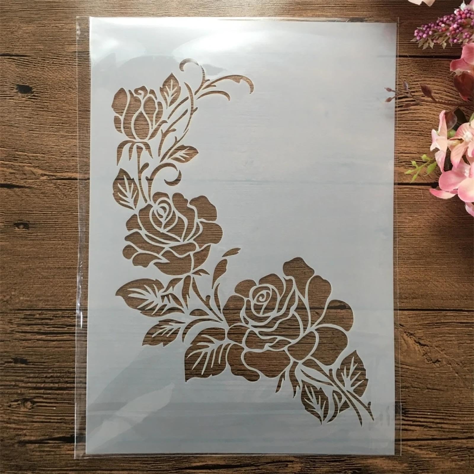 Stencil per artigianato riutilizzabili, 8 pezzi, formato A4, 29 cm, fiori, foglie, rami, stencil per dipingere su legno, stencil da parete, modelli da disegno per porte e decorazioni domestiche