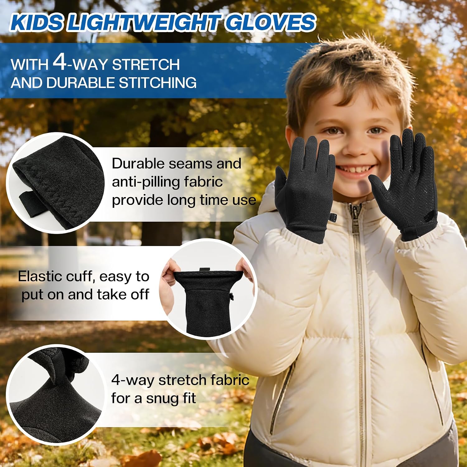 Sukeen Lightweight Kids Gloves for Boys Girls Touchscreen Anti-slip Winter Warm Liner Gloves Aged 4-10 Running Cycling Soccer