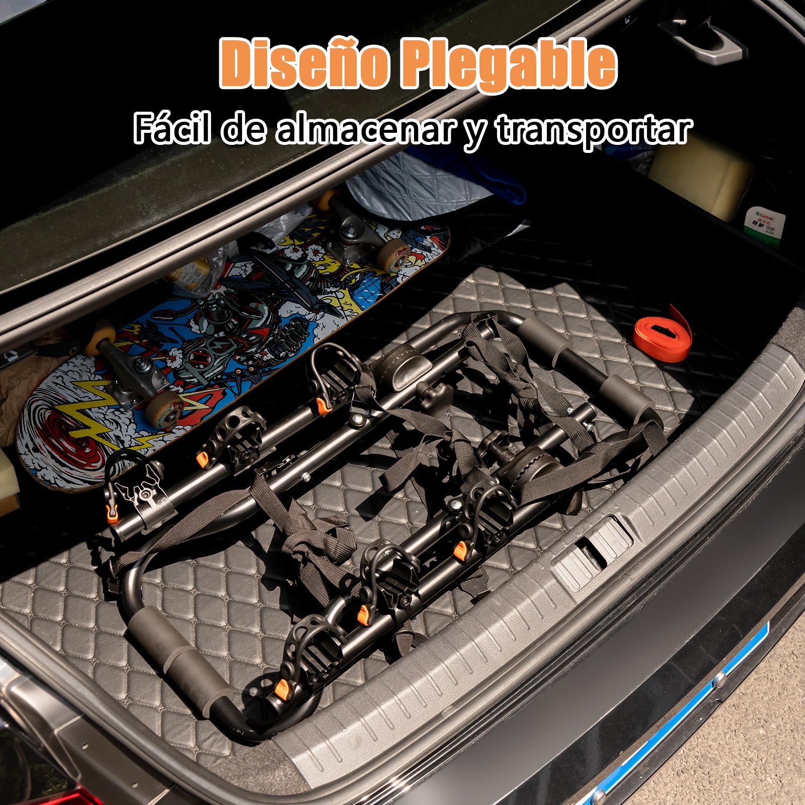 COSTWAY Portabicicletas para Maletero de 3 Bicicletas, Portabicicletas Plegable con Longitud, Altura y Ángulo Ajustables, Estante de Bicicleta Compatible con Sedán Hatchbacks Minivans SUV