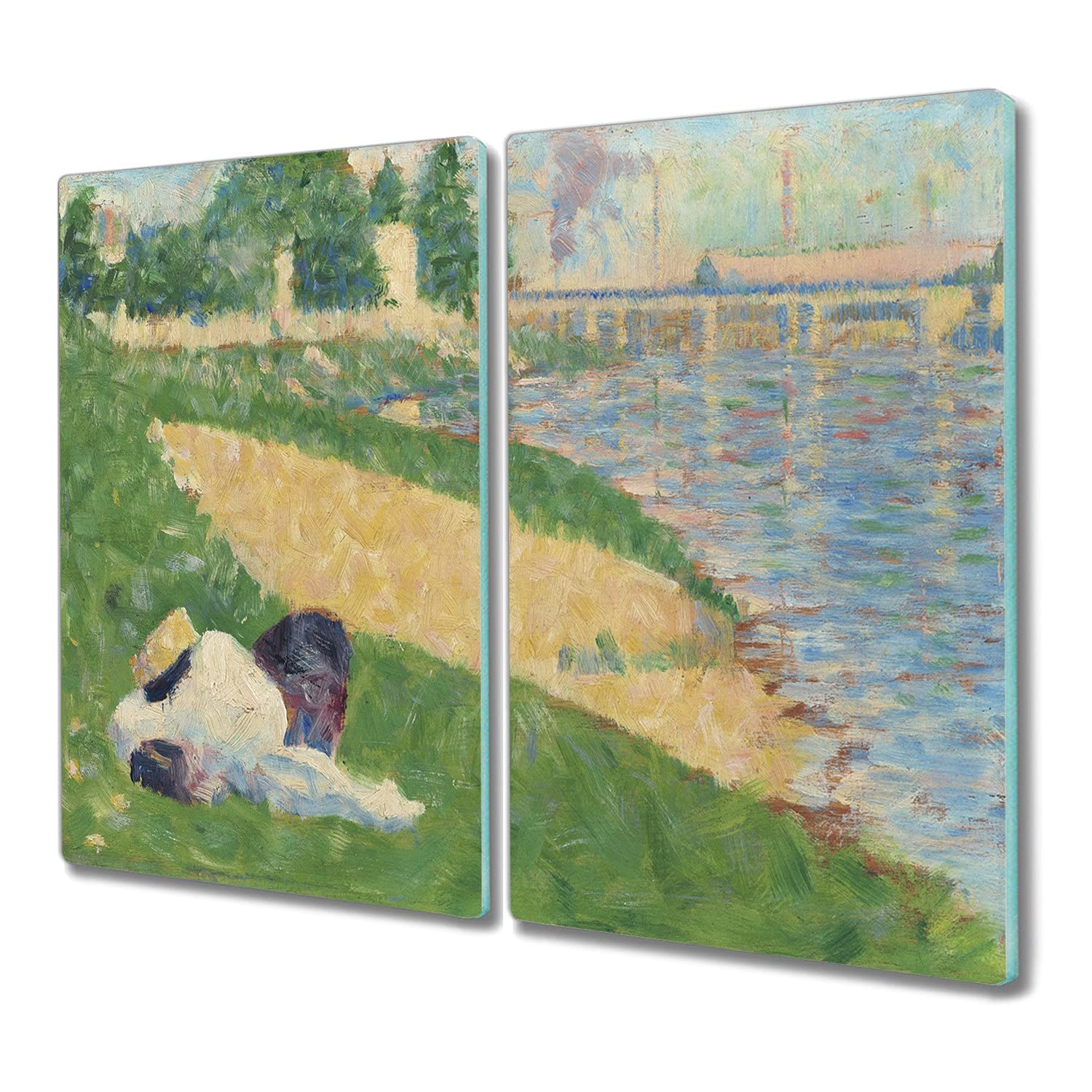 ColorayChopping Board 2X 11.81 x 20.47 inch - 2x30x52cm Tempered Glass Safe Kitchen Decoration Modern Deco Set Splashback Non-Slip Cutting Board Two Parts - City River Bridge