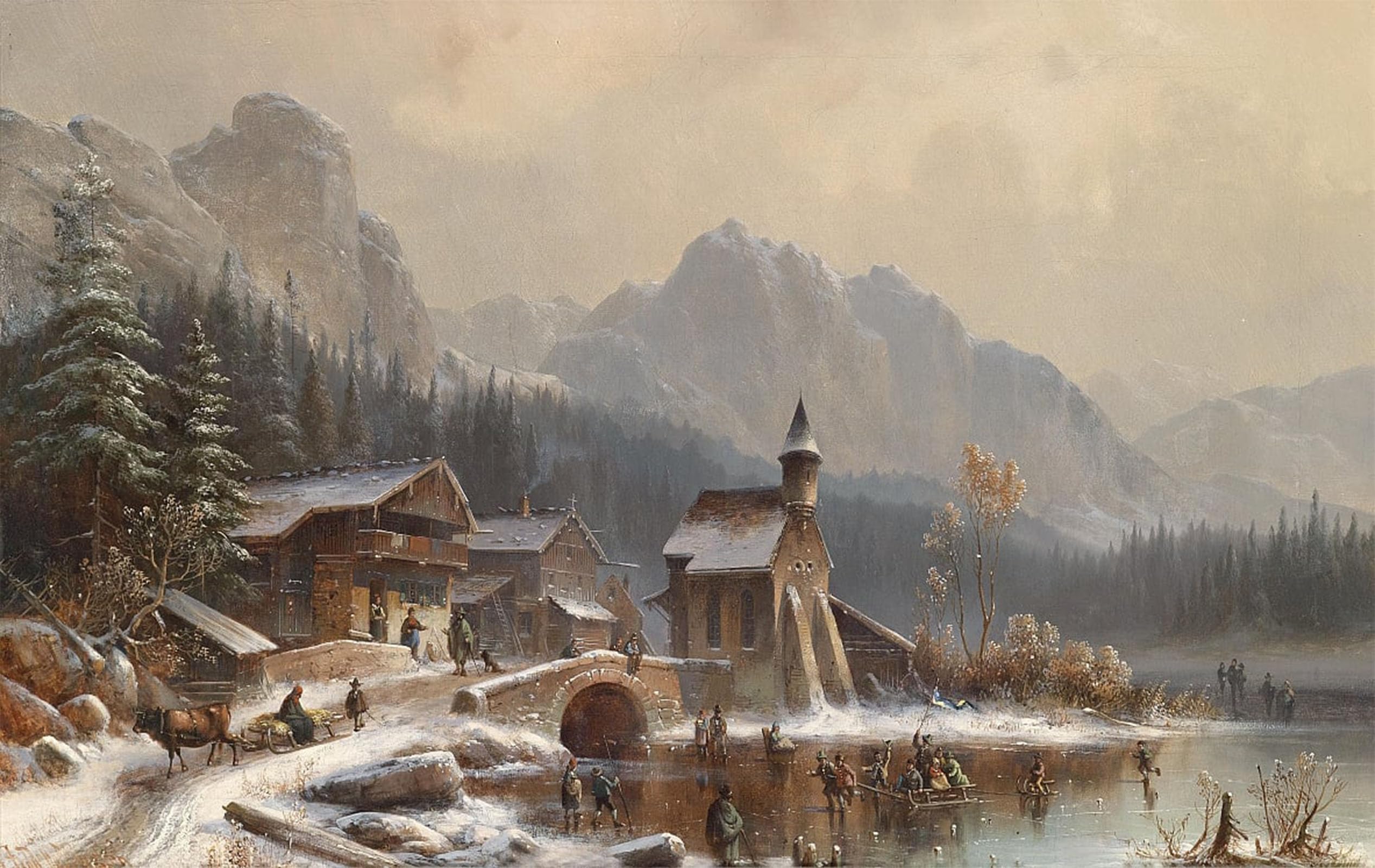 ARTXLXXBN Famous Art Print Poster Vintage Wall Art Winter Fun by Anton Doll Canvas Art Poster for Home Decor 60x90cm