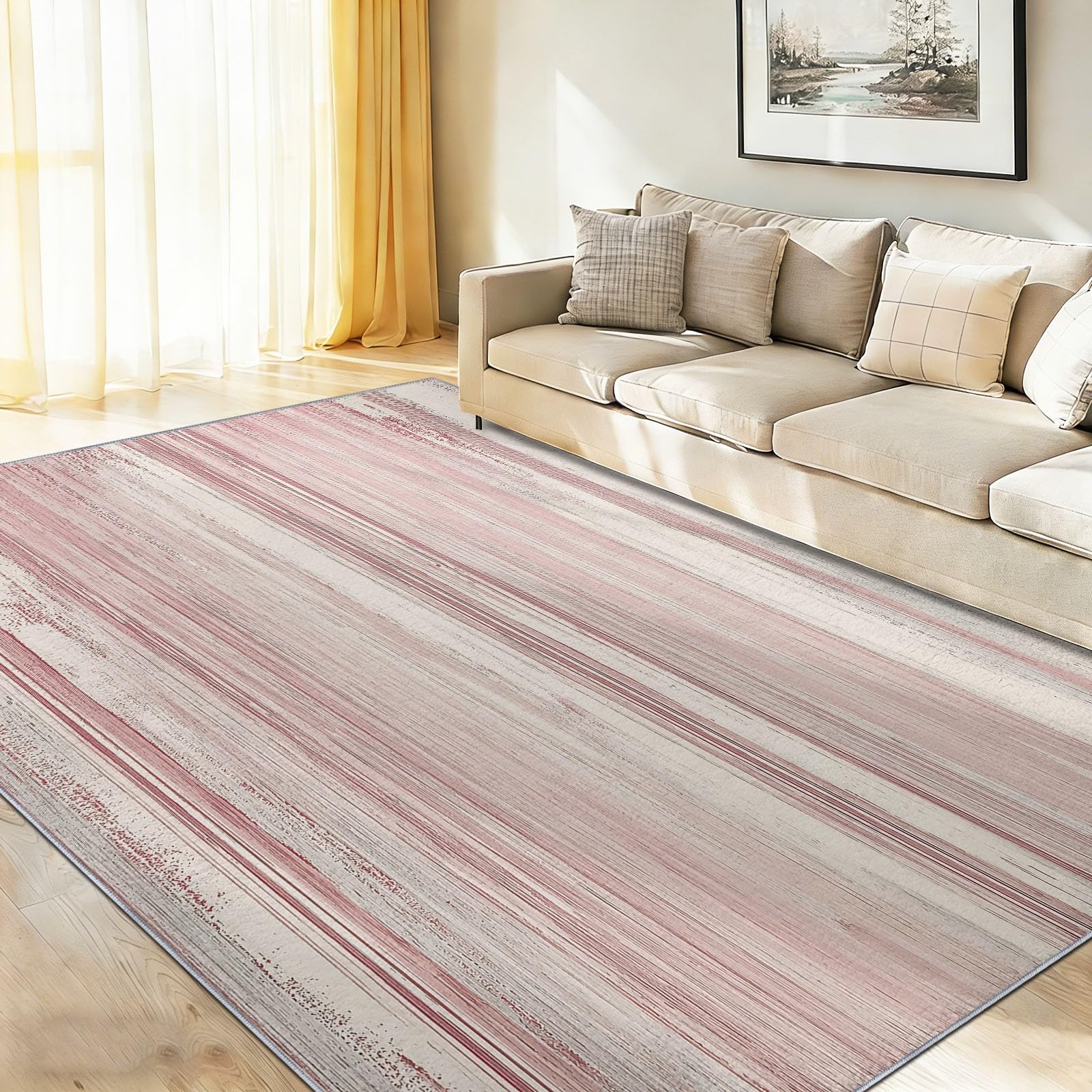 Minimalistisch Gealtert Abstrakt Horizontale Streifen Waschbarer Schlafzimmer Teppich 120 x 170 cm - abwaschbar rutschfest Weich - Teppich für Wohnzimmer Esszimmer Büro Kinderzimmer