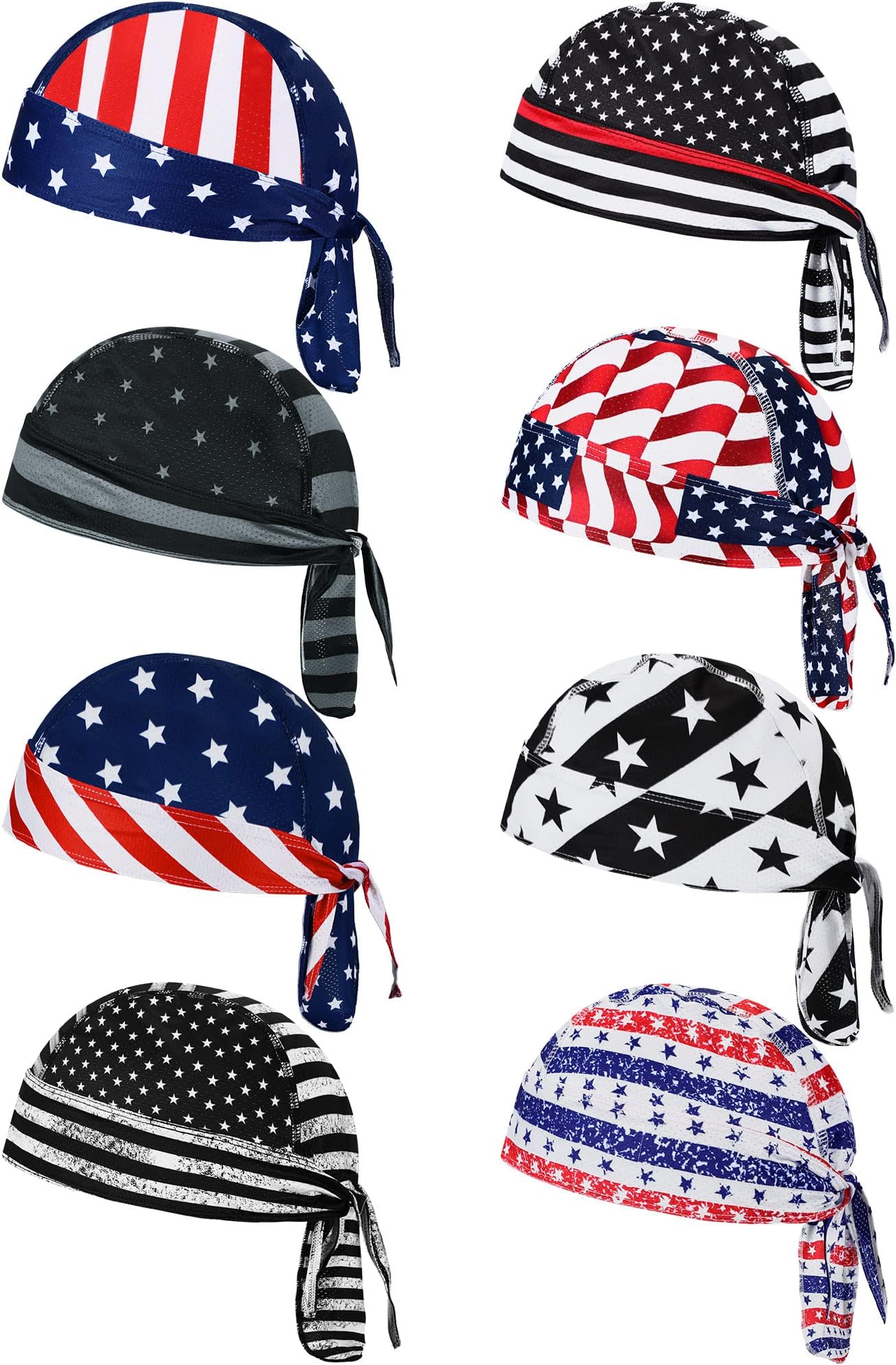 8 Pack Do Rag Skull Caps for Men Sweat Wicking Doo Rags Cooling Helmet Liner Cycling Motorcycle Bandana