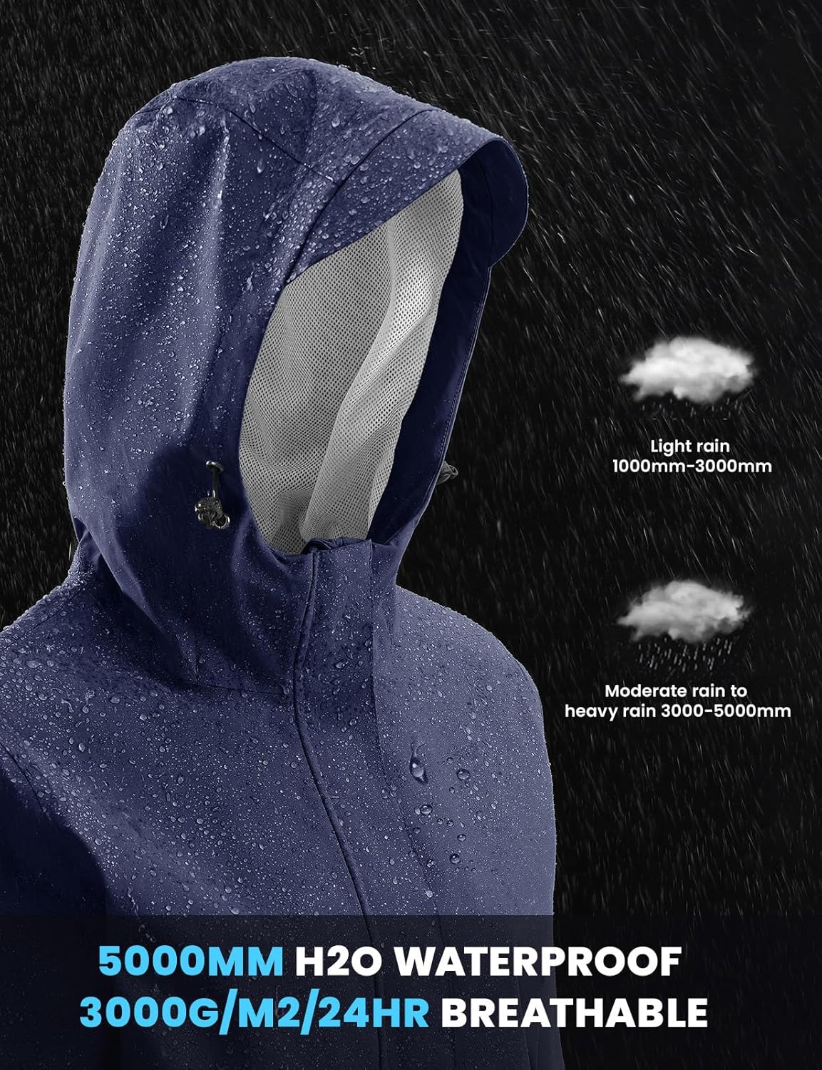 Rdruko Women's Cycling Rain Jacket Waterproof Lightweight Packable Raincoat with Hood Windbreaker for Outdoor Travel Hiking - Image 3