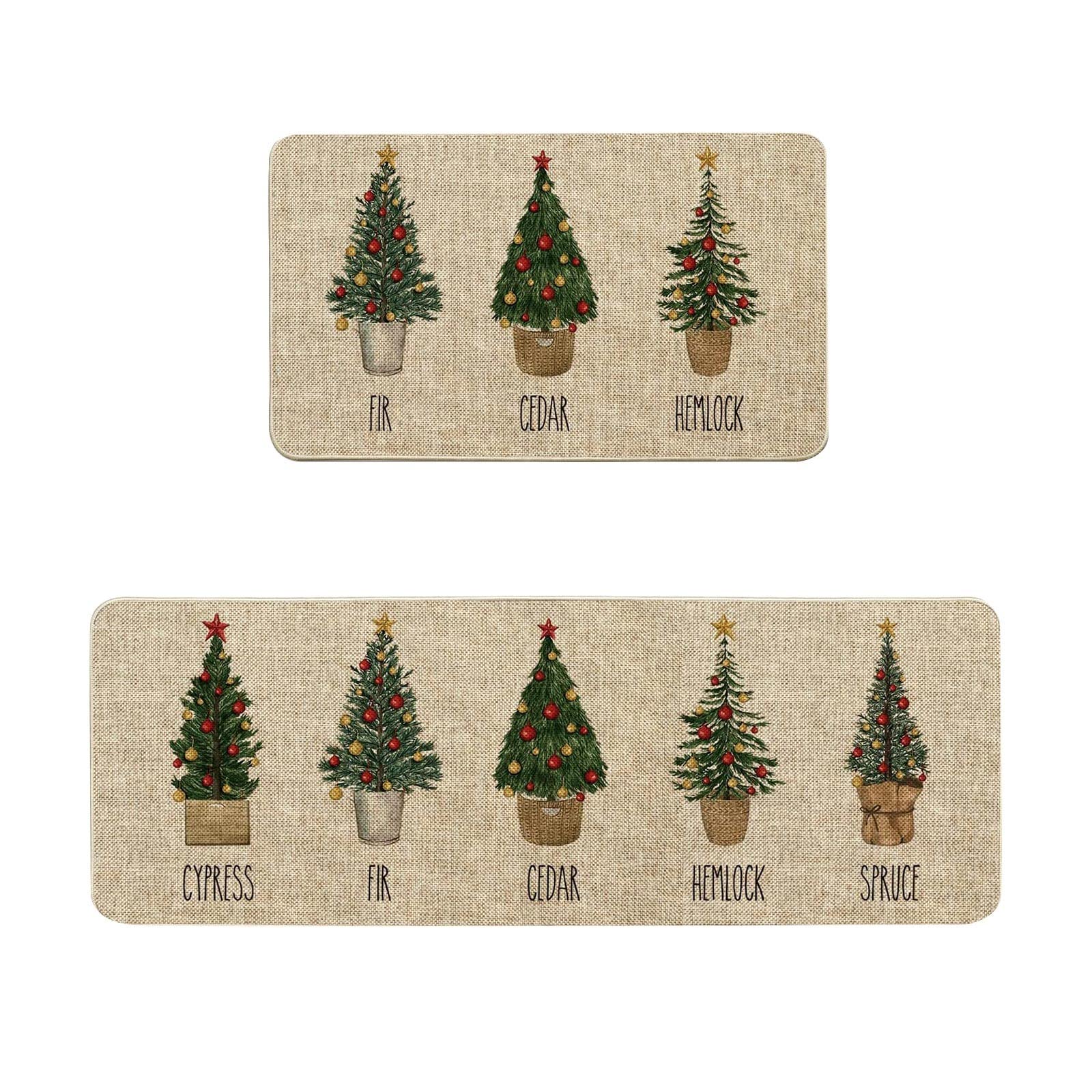 2 alfombras de cocina de Navidad, antideslizantes, lavables, para pasillo, salón, suelo, baño, cocina, diseño estampado, decoración navideña