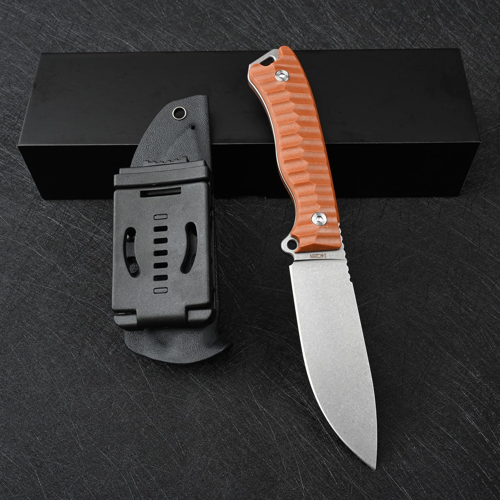 Feststehende Outdoor Messer, Jagdmesser aus G10 Griff 14C28N Stahl Klinge für Männer EDC Outdoor Camping Survival (Weiß+Braun)