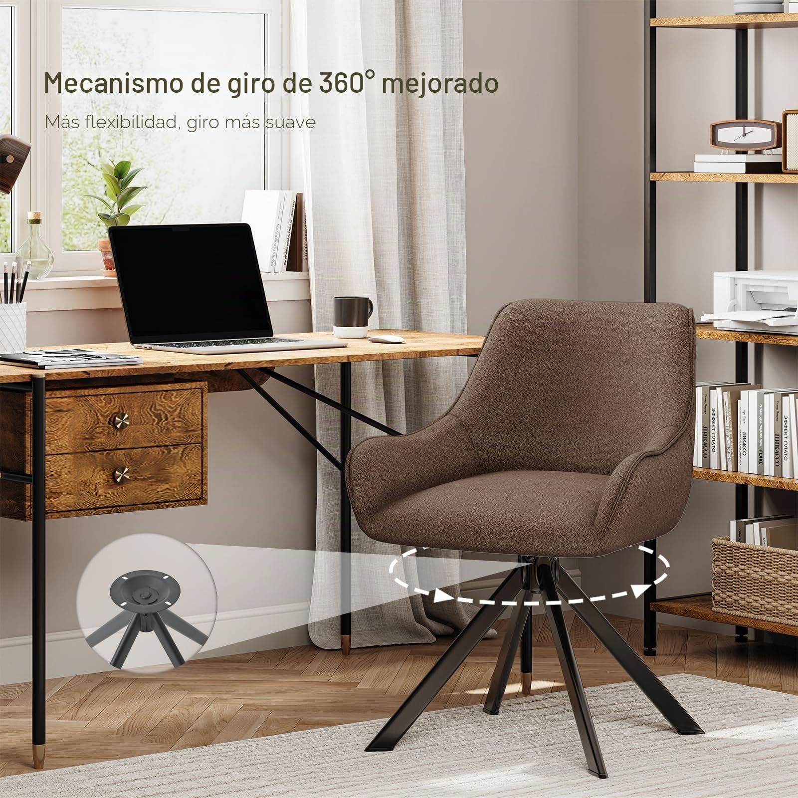 Juego de 4 sillas de comedor giratorias con reposabrazos, giratorias 360°, sillas tapizadas de lino, modernas, giratorias, con estructura de metal y respaldo para comedor, salón, oficina