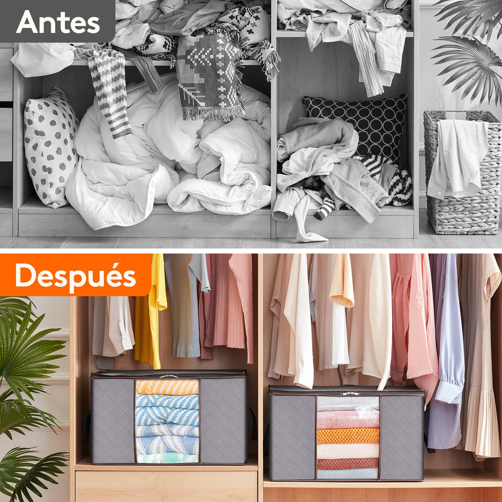 Lifewit 4 Piezas 120L Cajas Almacenaje de Gran Capacidad, Cajas Mudanza Plegable, Bolsas para Guardar Ropa, Bolsas Almacenaje Ropa, Organizador Armario Para Ropa, Mantas, Edredones, Gris Claro