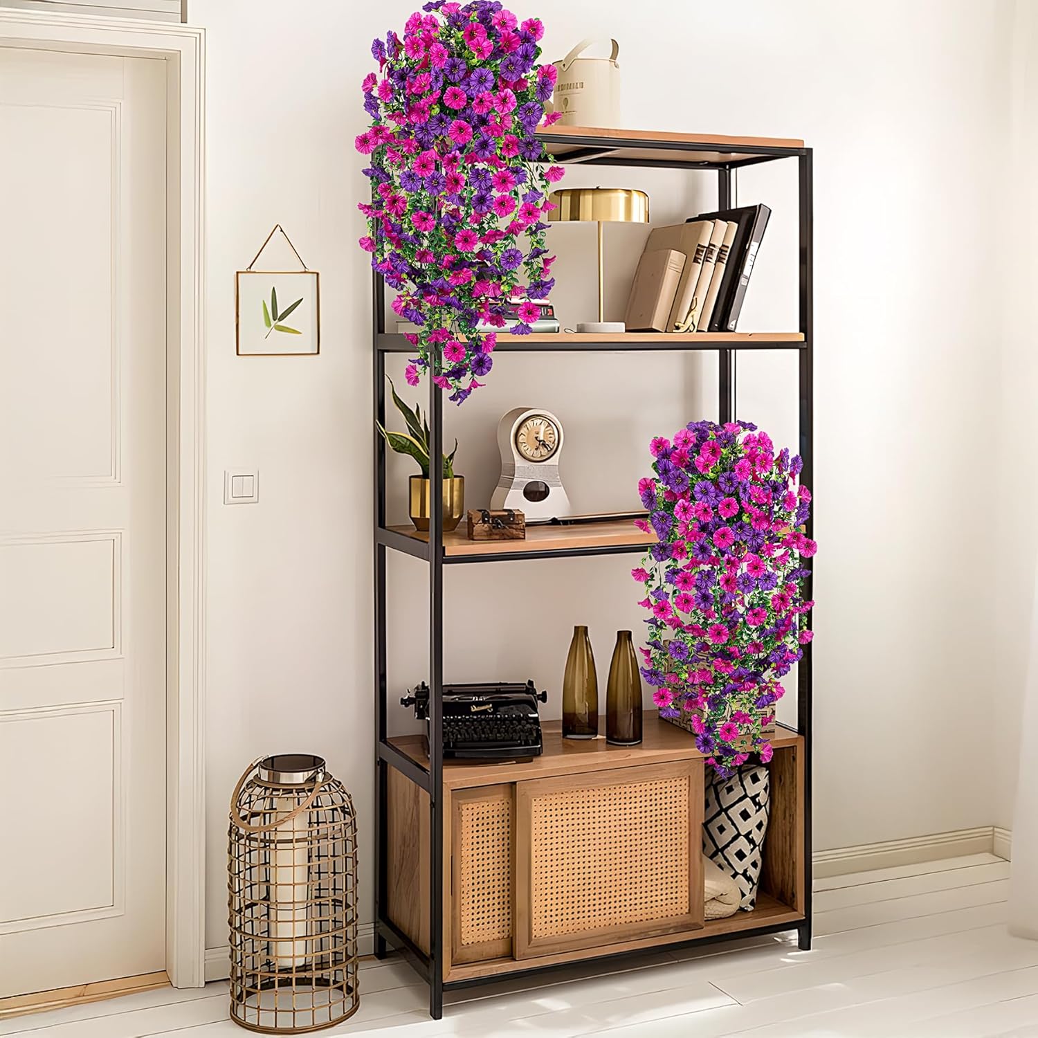 Artificial Hanging Petunias Flowers for Outdoor, 2pcs Fake Plants Long Vine Morning Glory Eucalyptus, UV Resistant Realistic Faux Greenery Indoor Outside Patio Porch Garden Spring Summer Decor, Purple - Image 7