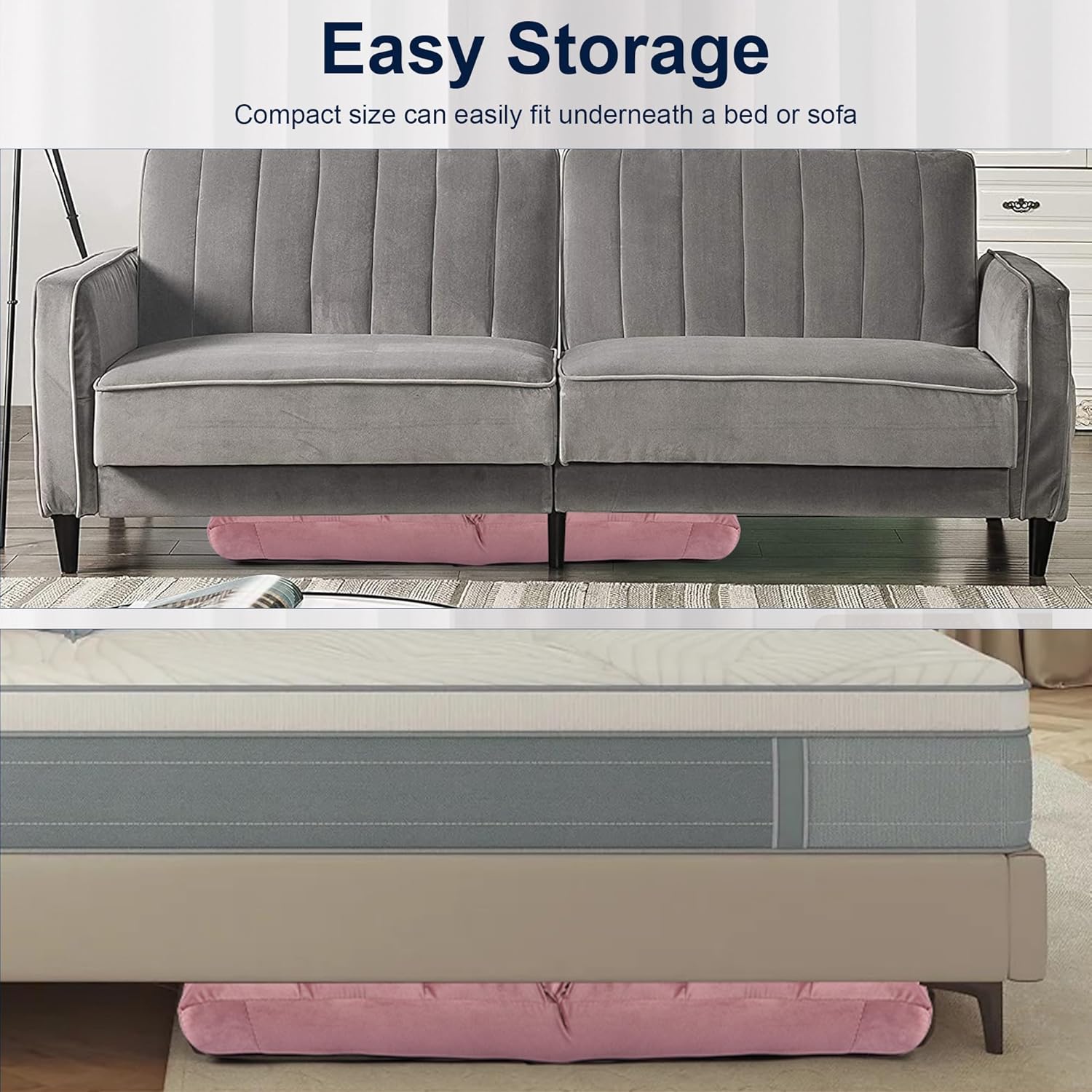 Floor Chair, 24 inches Wide Oversized Velvet Armless Lay Flat Floor seat Padded Meditation Chair with 6 Adjustable Position Ergonomic Comfortable Convenient(LRSF-008-PINK)