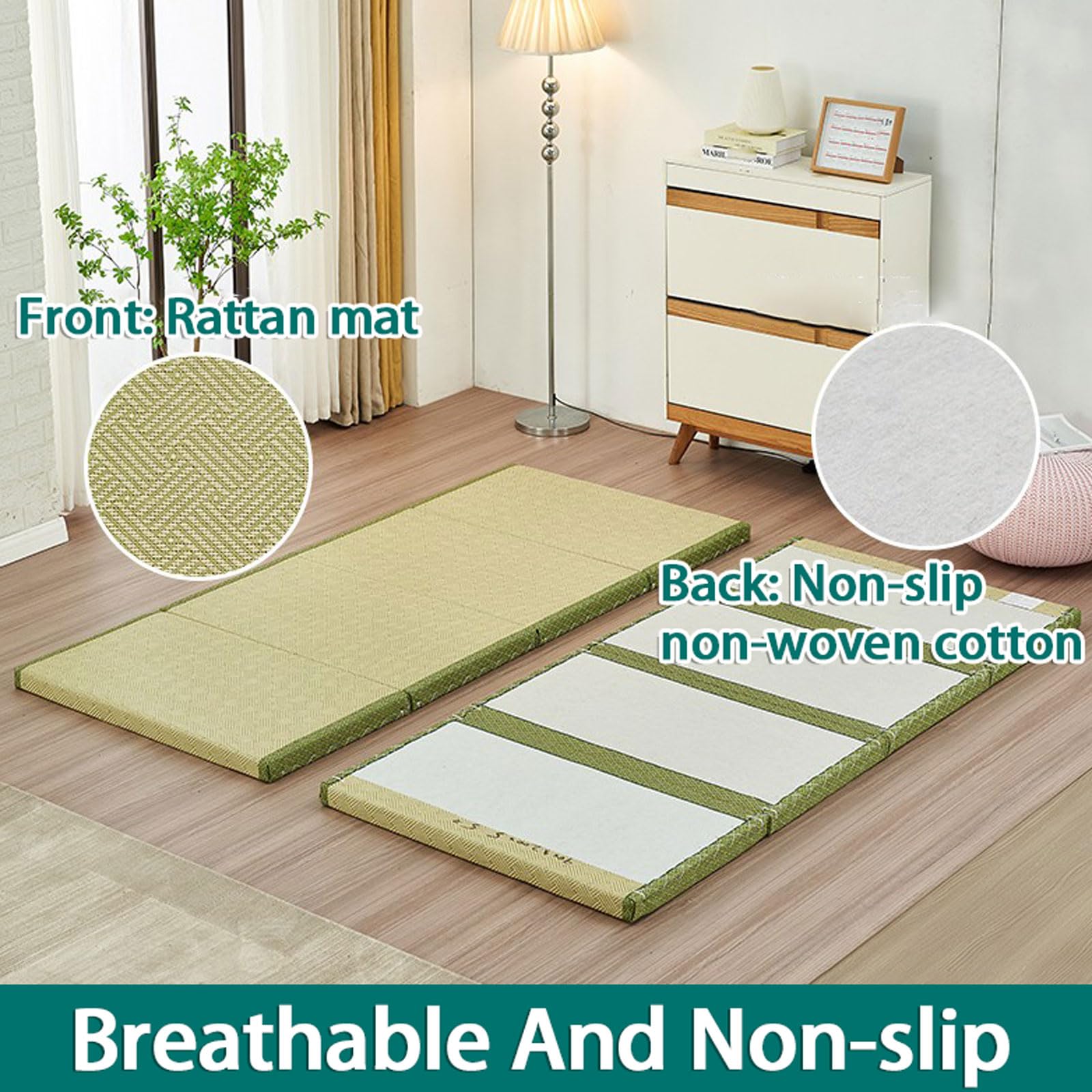 Estera De Tatami Tradicional Japonesa,Tatami Japonés Plegable,Respirable Estera De Tatami De Ratán,colchon Plegable Suelo,con Respaldo Antideslizante,para Meditación Yoga Salón De Té