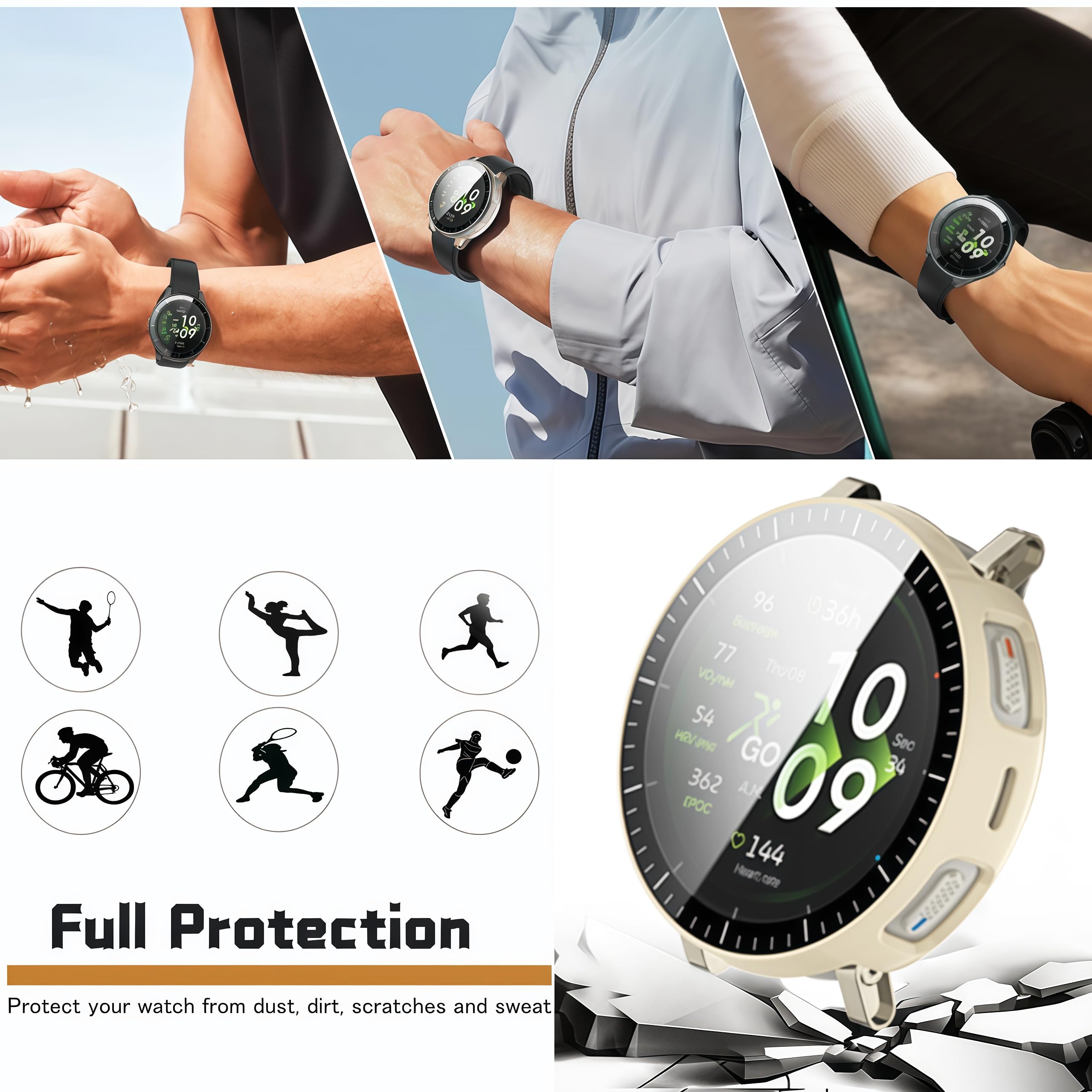 Lot de 4 films protecteurs d'écran Active 3 compatibles avec la montre intelligente Amazfit Active 3 Premium Running - Coque de protection en polycarbonate rigide ultra fin HD