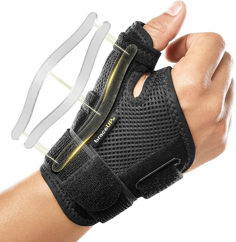 BraceUP Thumb Spica Splint Brace Right Left Hand Women and Men, CMC with Thumb Support, for Arthritis, Tendonitis, Carpal Tunnel Pain Relief and Thumb Sprain (Black)