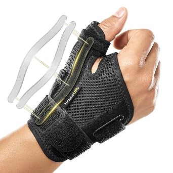 BraceUP Thumb Support Brace - Splint for Spica and Hand Support, for Arthritis, Tendonitis, Carpal Tunnel Pain Relief and Thumb Sprain Black