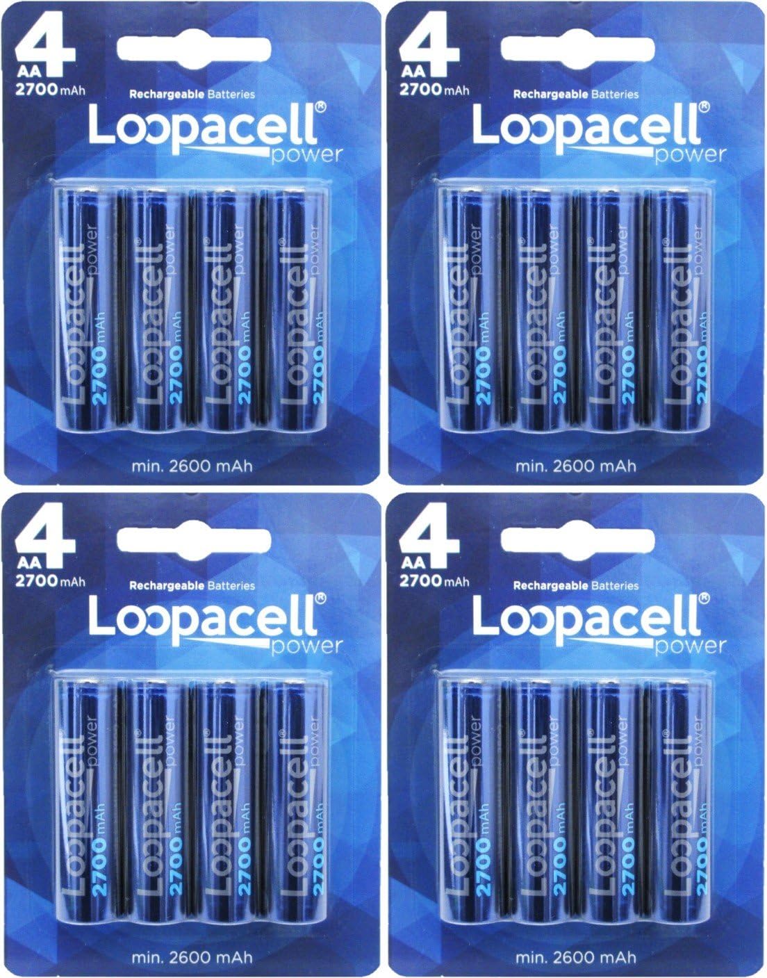 Loopacell 16 Pack AA 2700mAh Ni-MH Rechargeable Batteries with Battery Storage