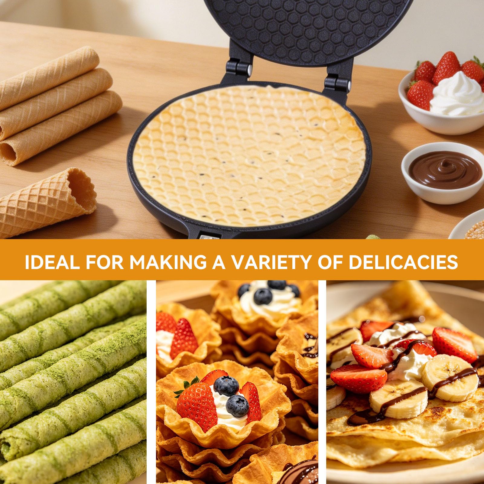 Waffle Cone Maker, Aleación de Aluminio Egg Roll Ice Cream Cone Maker Waffle Irons Baking Pan Non Stick Waffle Irons Mold Pan Non-stick Egg Roll Maker for Kitchen