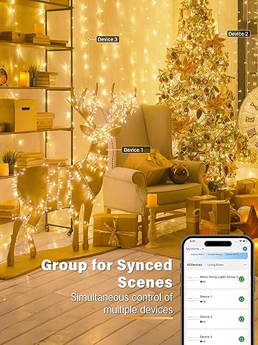 Miniatura 5 de Brizled Luces de Navidad inteligentes que cambian de color, 66 pies, 200 LED, blanco cálido y multicolor, control de aplicación, luces de hadas