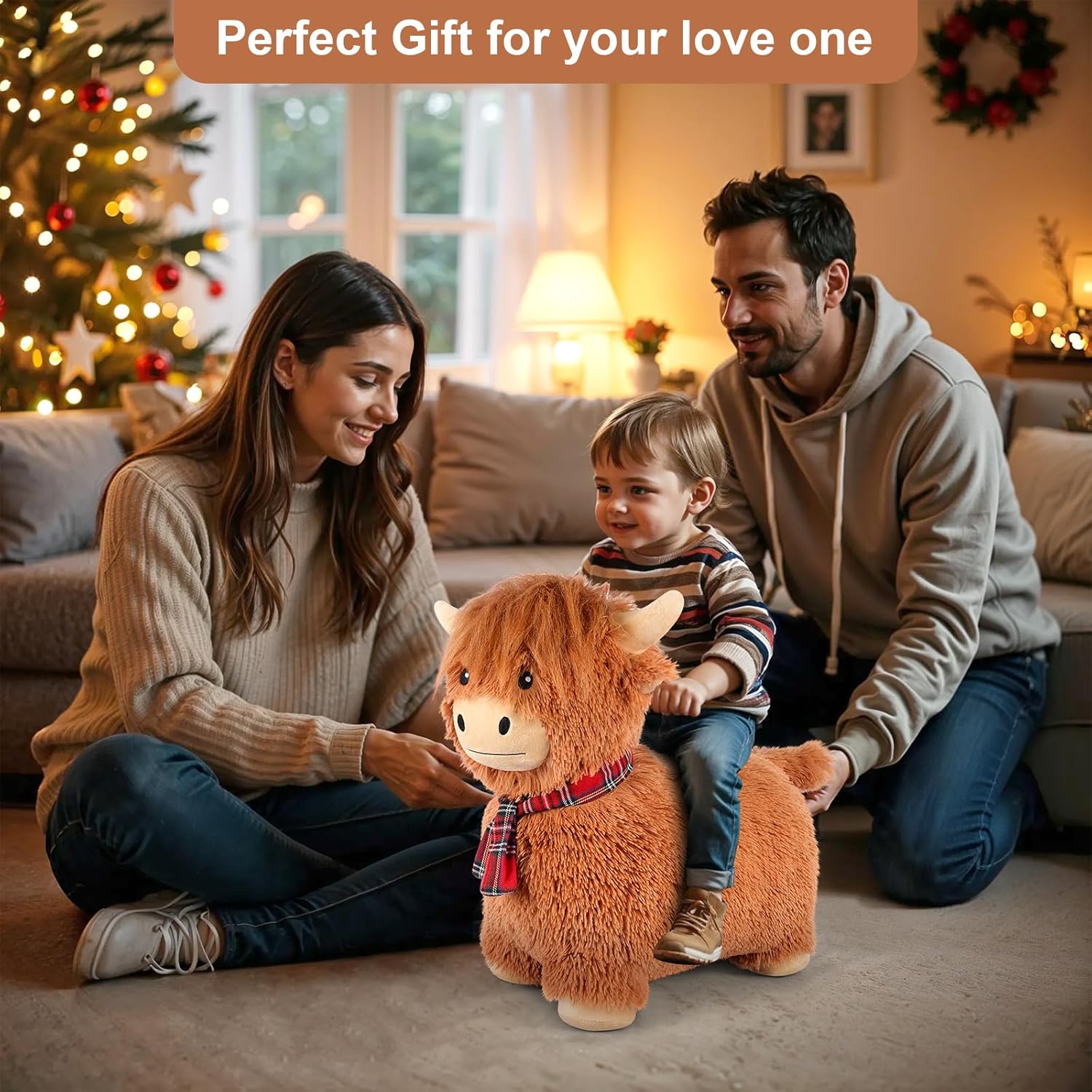 Bouncy Highland Cow Hopper Toys, Inflatable Cow Ride on Bouncer, Indoor Outdoor Highland Cows Plush Bouncy Horse for Toddlers & Kids, Bouncing Animals Toddler Toys, Toddler Gifts