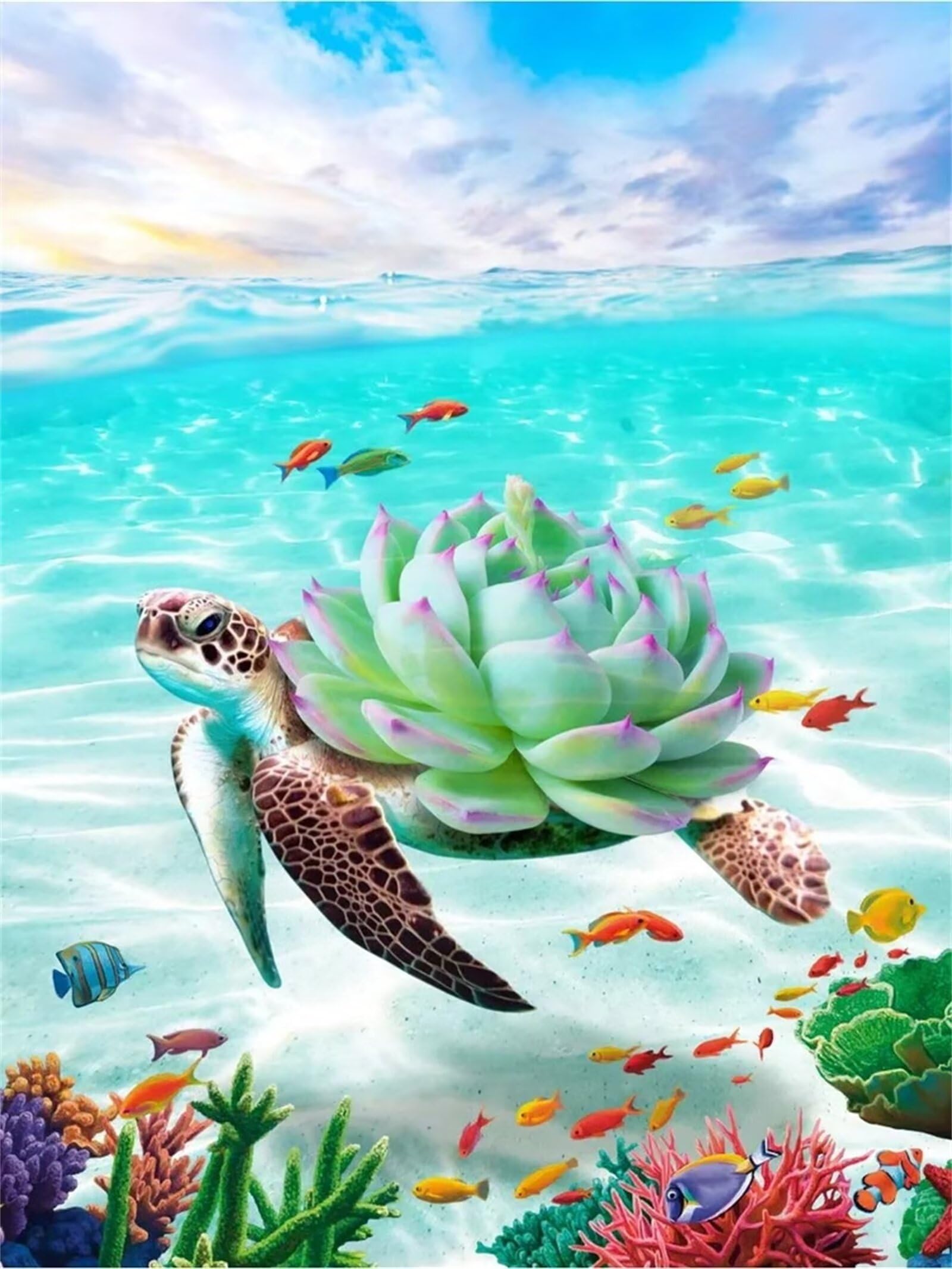 Dipingere con i Numeri Adulti,Tartaruga succulenta Pittura di Numeri a Olio Fai da Te kit di pittura acrilica per adulti Bambini,Con Pennelli e Colori Acrilici per casa Decor con Telaio,45x60cm
