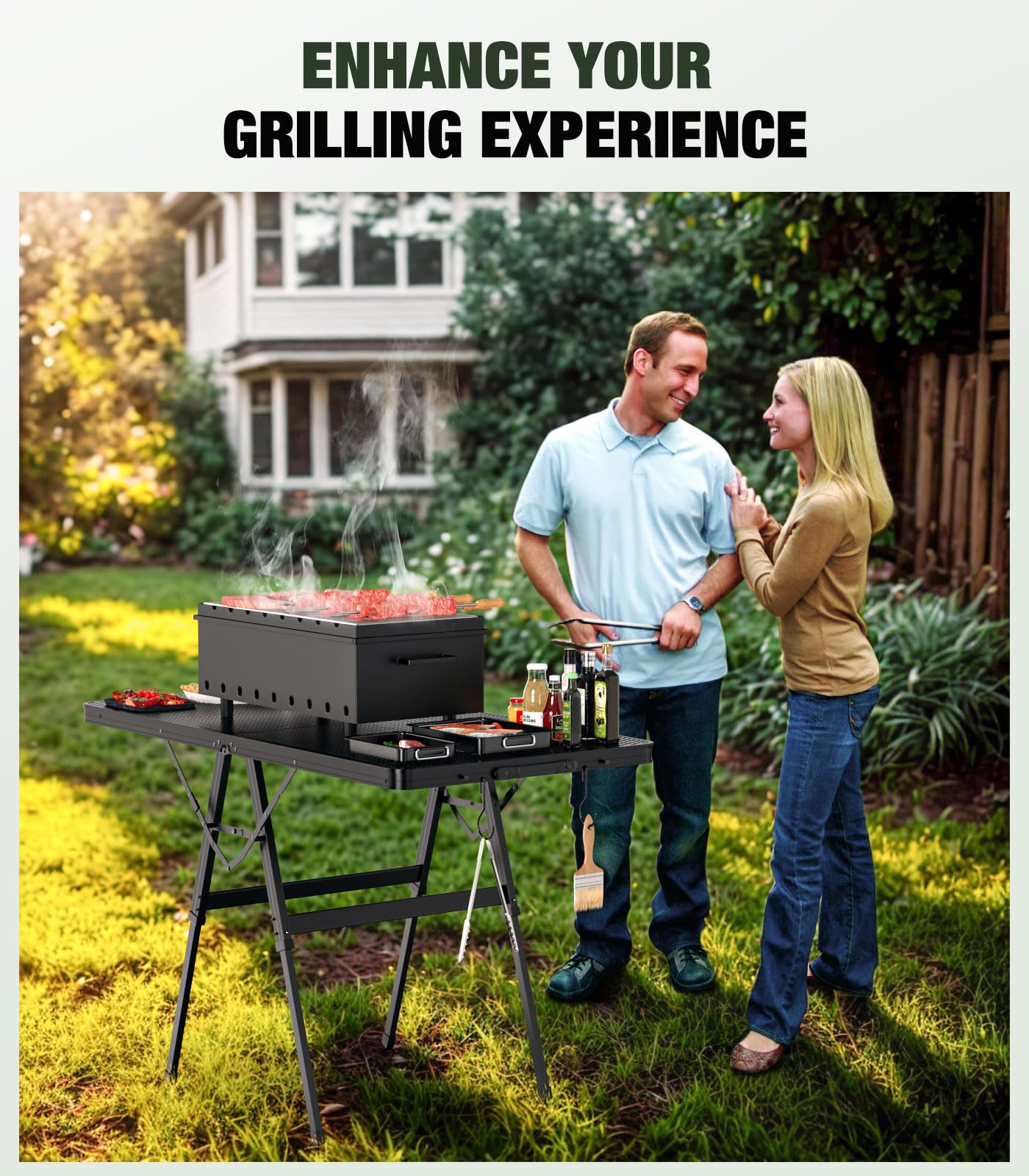 Raynesys Tavolo da Barbecue Pieghevole con Piano a Rete, Tavolo Portatile 200lbs 4ft, Carrello Grill in Metallo Regolabile in Altezza per Esterni, Campeggio, Picnic, BBQ, Spiaggia, 47,24" P x 23,62" L