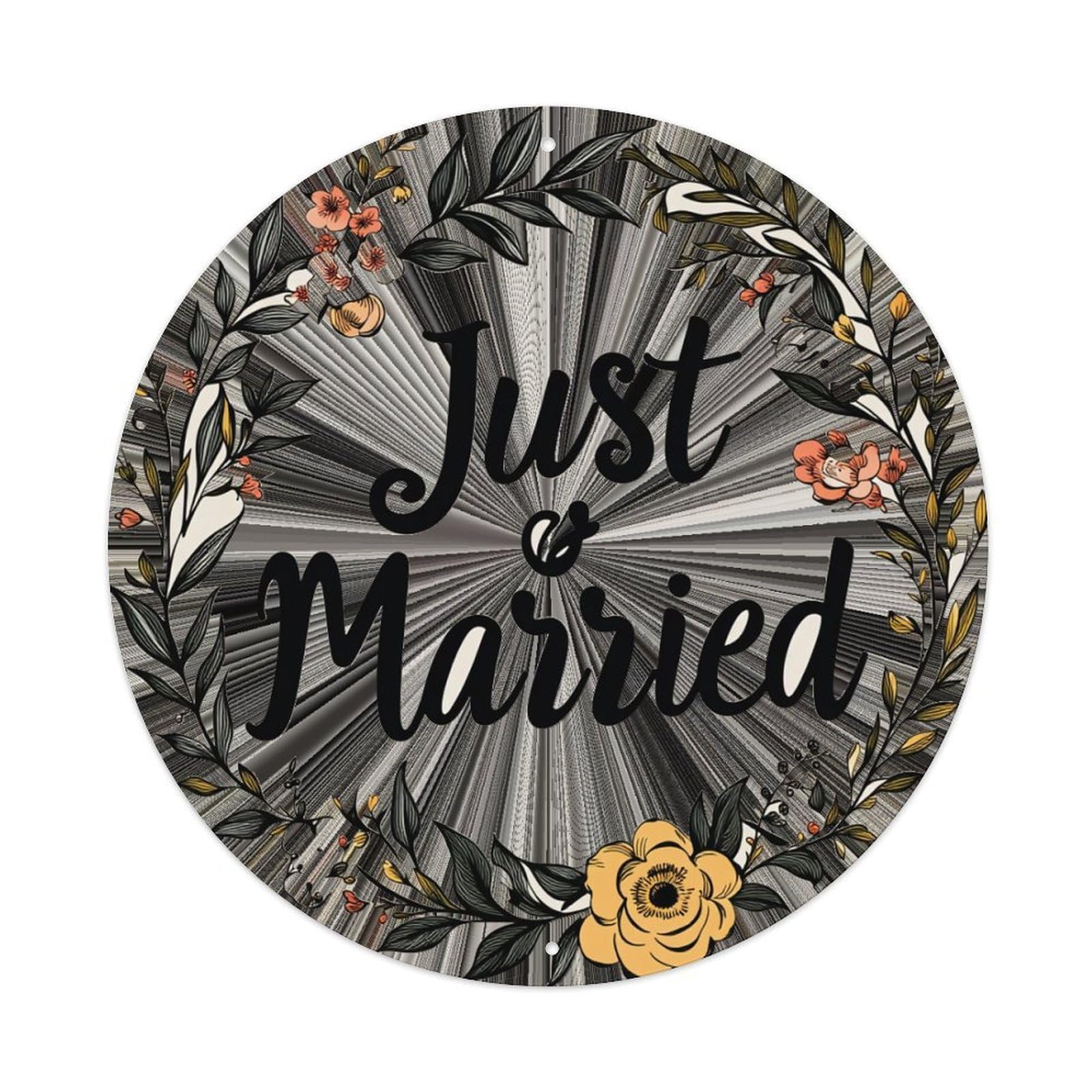 Floral Wreath Wedding Sign Design Round Tin Sign Retro Metal Sign for Cafe Bar Pub Home Game Room Gym Club Wall Decoration Vintage Metal Poster 8x8 Inch
