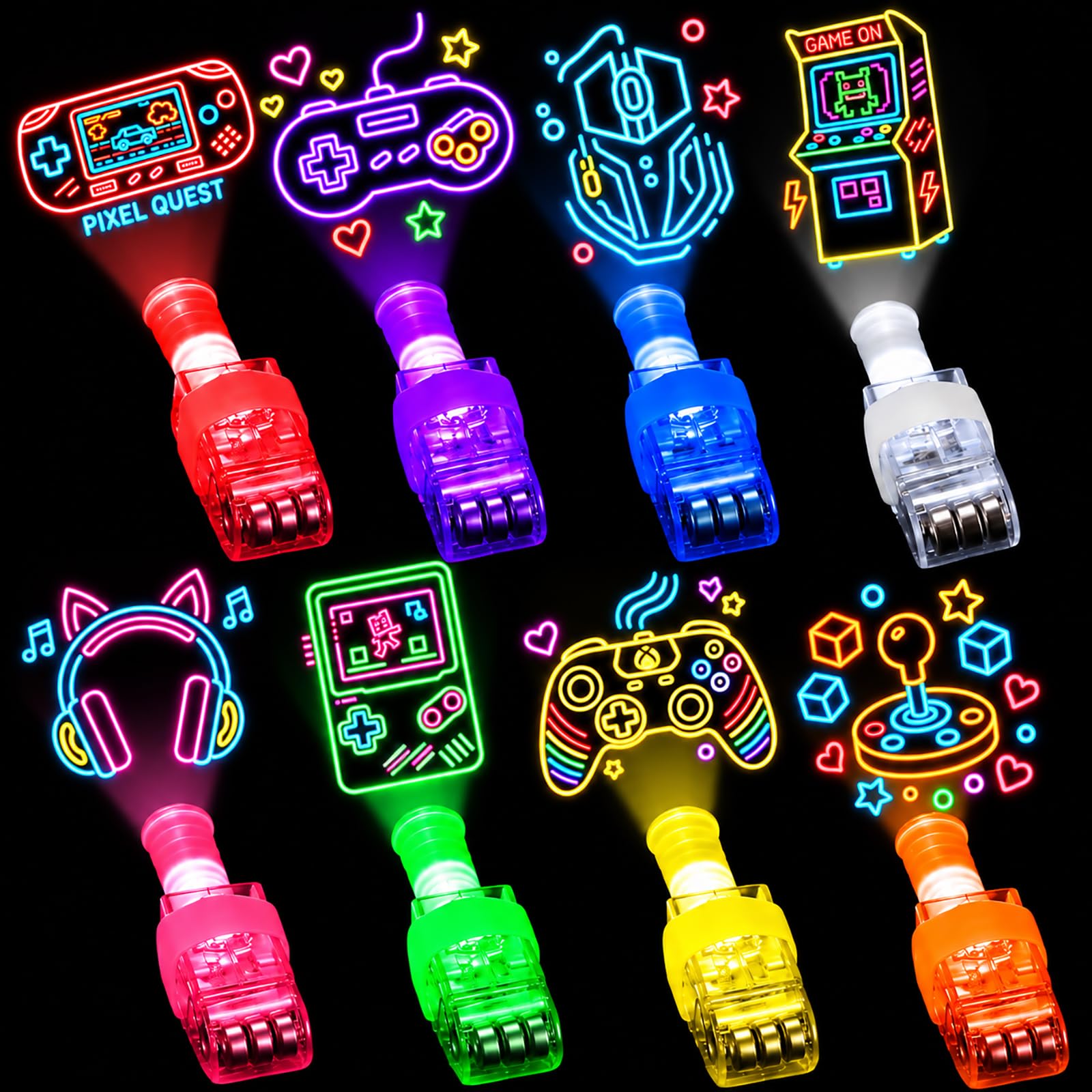 Budbof 40 piezas de recuerdos de fiesta para niños, luces LED de dedos, 8 diseños de juegos, recuerdos de fiesta de cumpleaños, rellenos de bolsas de regalo, rellenos de piñata, recompensas de aula