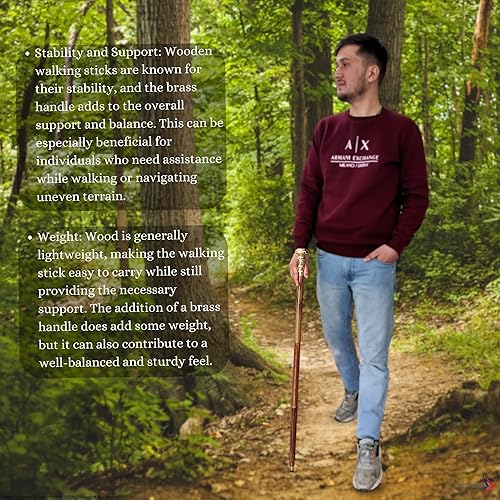 Miniatura 5 de Bastón decorativo plegable elegante con mango de latón - 36 pulgadas, marrón intenso - Madera natural hecha a mano - Elegancia del mundo Sone World