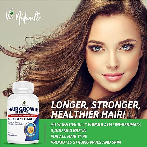 Miniatura 3 de Suplemento Hair Growth Essentials para caída del cabello, tratamiento avanzado para crecimiento del cabello con 29 vitaminas fuertes y nutrientes