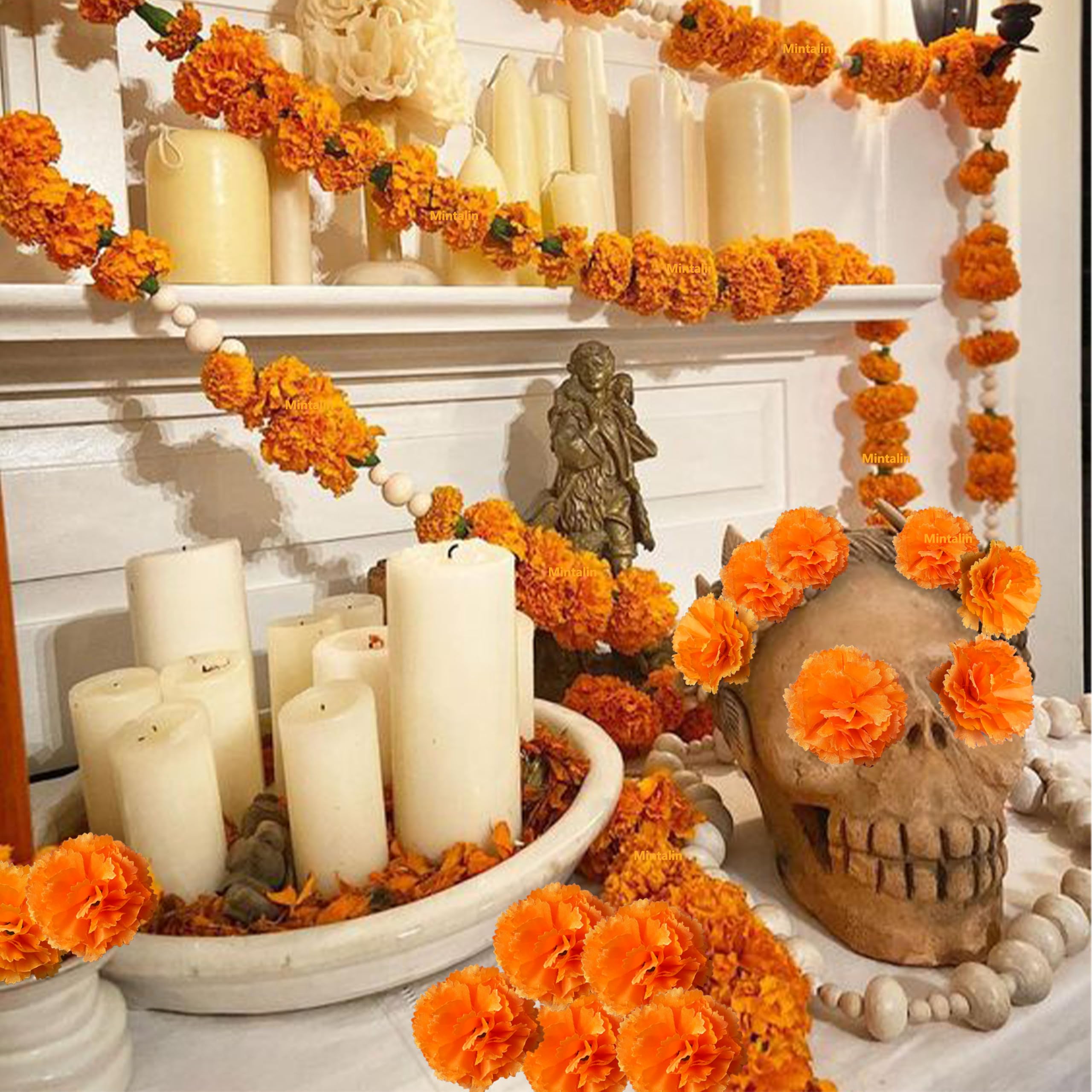 Décoration Autel Diwali Décoration Jour Des Morts - Lot De 94 Pièces : Bannières Mexicaines, Fleurs De Souci Et Papillons Decoration Dia De Los Muertos