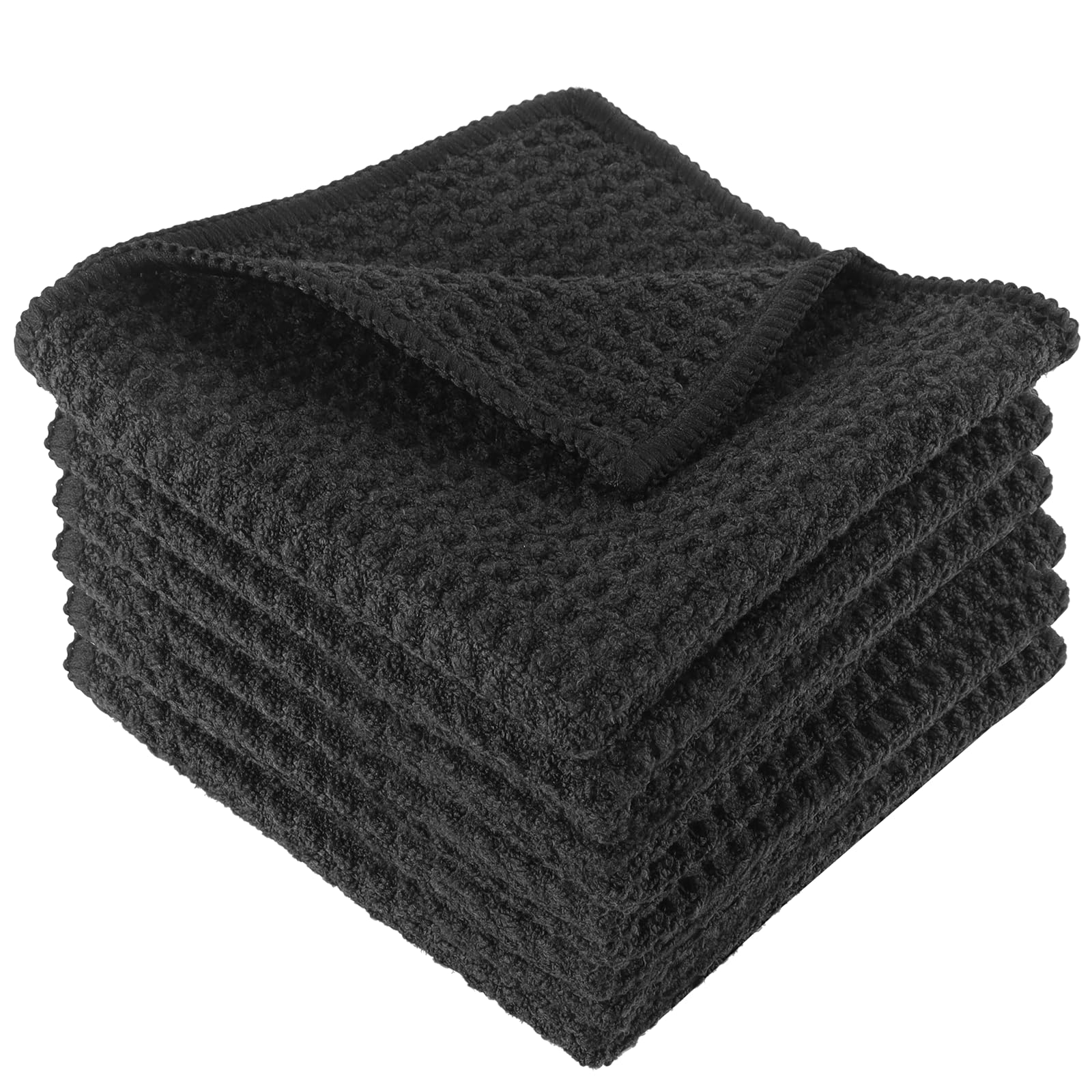 6 Panni Neri per la Pulizia a Nido d'Ape, Panni in Microfibra a Cialda Multiuso, Ultra-Assorbenti, Perfetti per Vetri e Superfici Liscie, Durevoli e Lavabili, Ideali per Auto Casa (Black 20*20