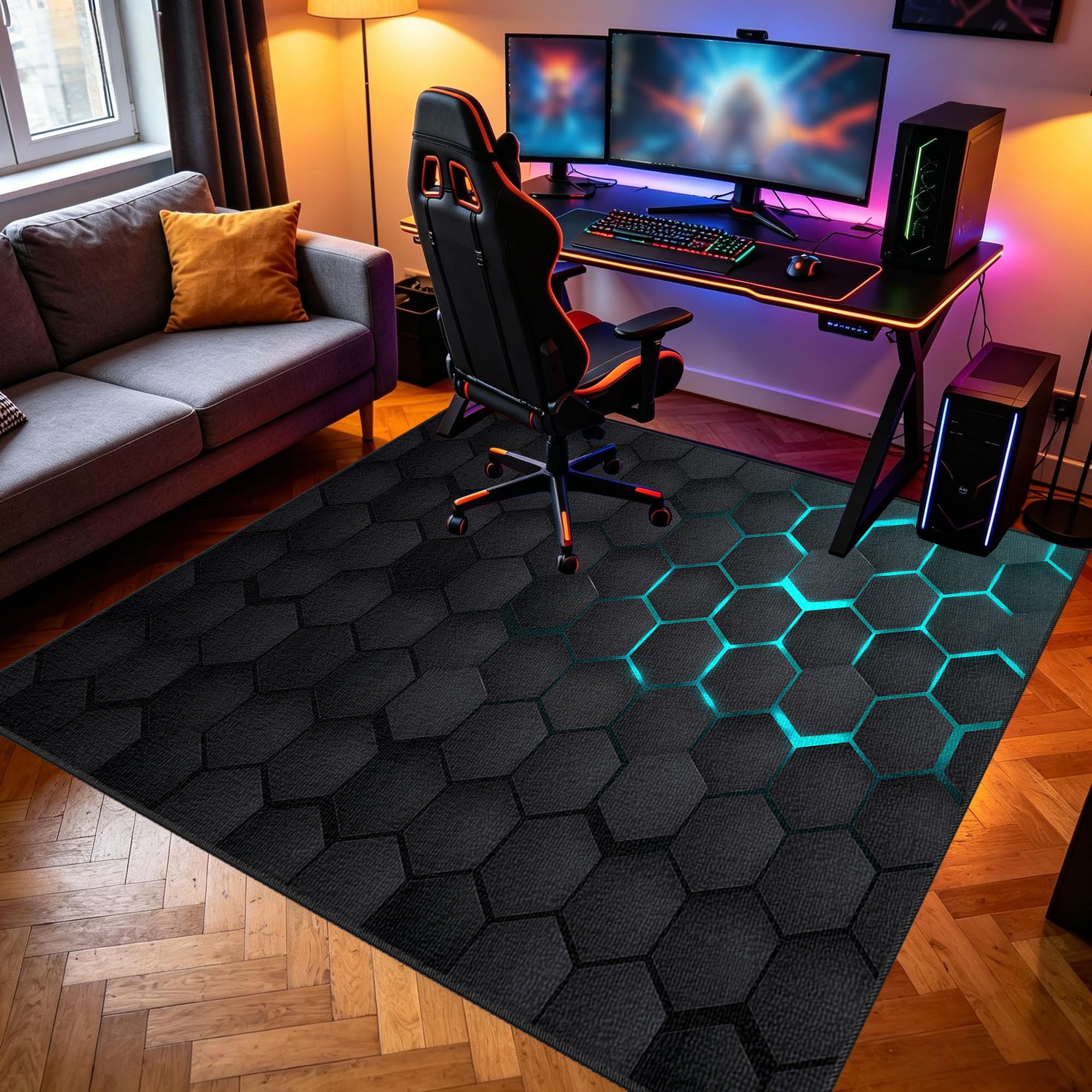 Zmywalny dywanik do pokoju zabaw, 180 x 250 cm / 70,87 x 98,43 cala Mata podłogowa na krzesło komputerowe do gier, mata sportowa, mata podłogowa dla graczy 3D do sypialni na krzesło biurowe