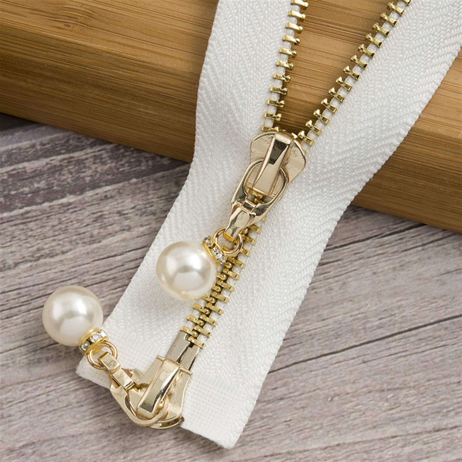 CFFQDQUANB Zipper for Bags, Zippers 1Pc 85cm 120cm 5# Pearl Metal Zipper,for Sewing Clothes Zips,(Whitegold120cm)