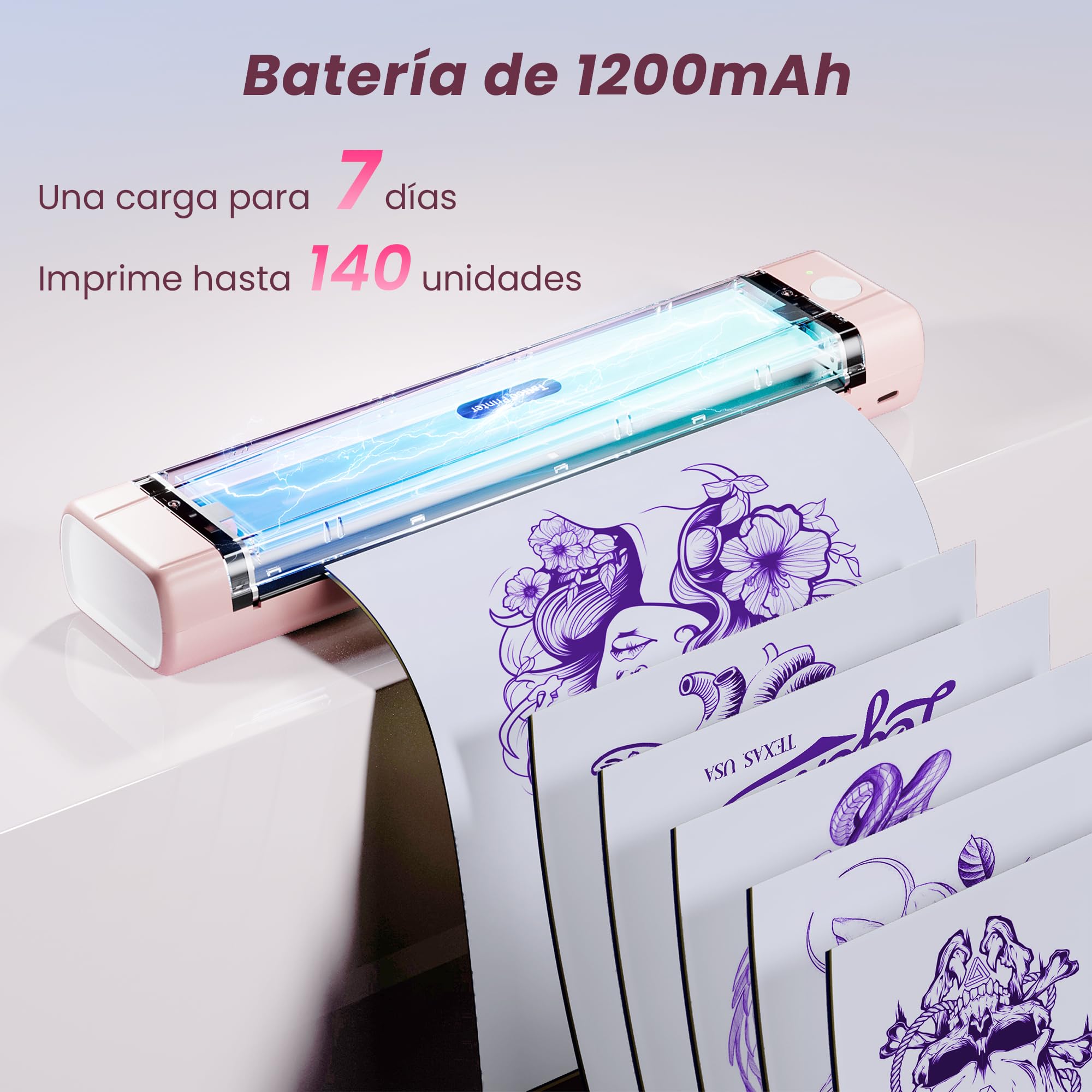 TATTMUSE Impresora de Tatuaje, Termocopiadora Tattoo con 10pcs de Tattoo Transfer Papel, Impresora Termica Tattoo para Principiantes y Artistas del Tatuaje, Rosado