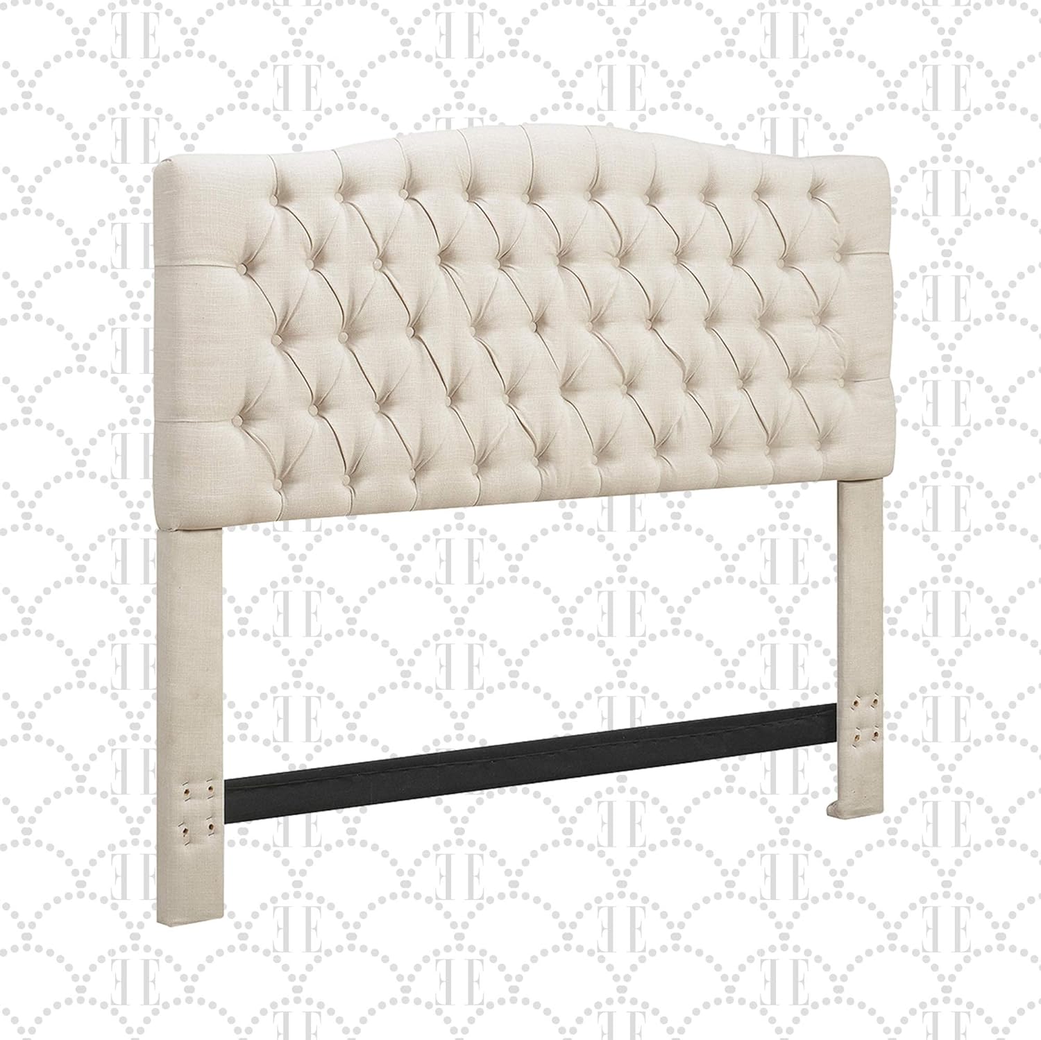 Elle Decor Celeste Tufted Upholstered Padded Headboard with Contemporary Button Tufting, Soft Linen-Textured Fabric, Queen Size, Beige Weave
