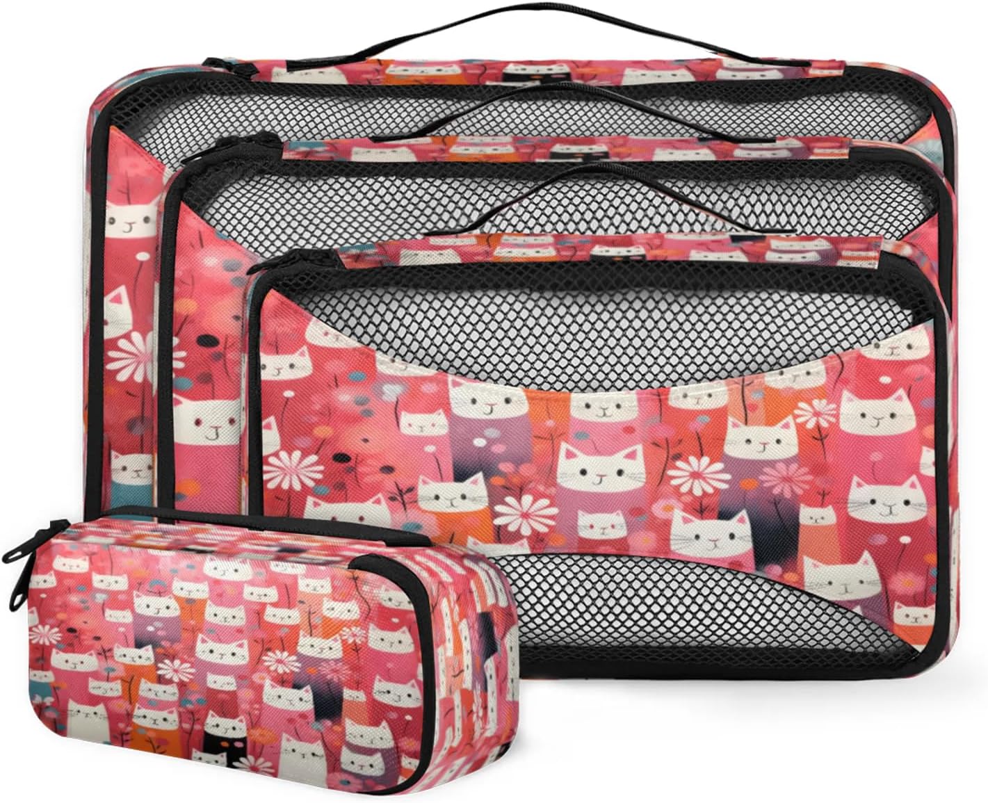 Packing Cubes for Travel, Cute Cats Print Travel Luggage Packing Organizers for Women Men, Large Custom Toiletries Bag for Cosmetics Toiletries, Funny Cat
