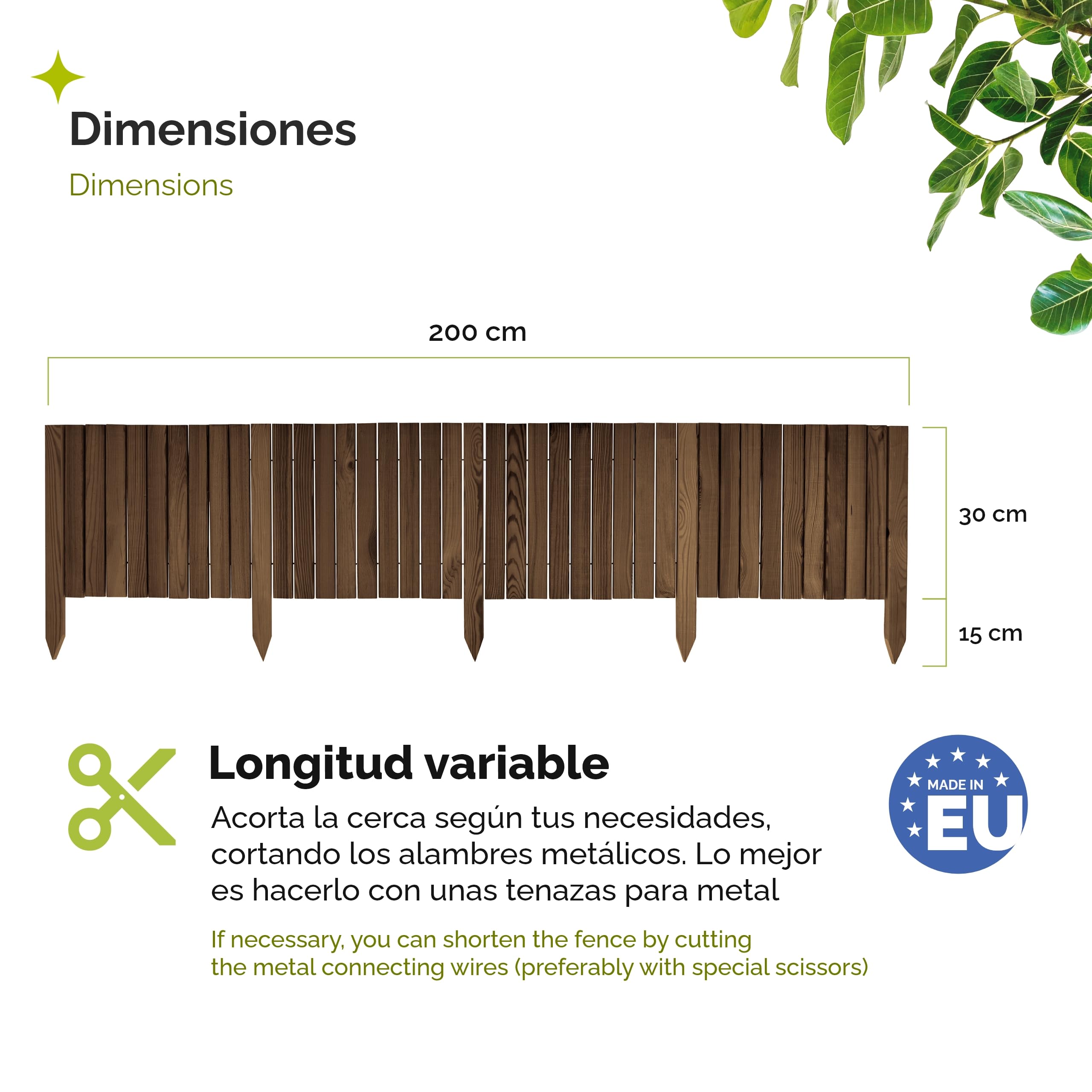 Garronda Borde de césped de Madera, Borde de Parterre impregnado, 200 cm x 40 cm, bordura Flexible Enrollable, Valla para jardín GD-0149 (Marrón Oscuro,Altura: 40 cm)
