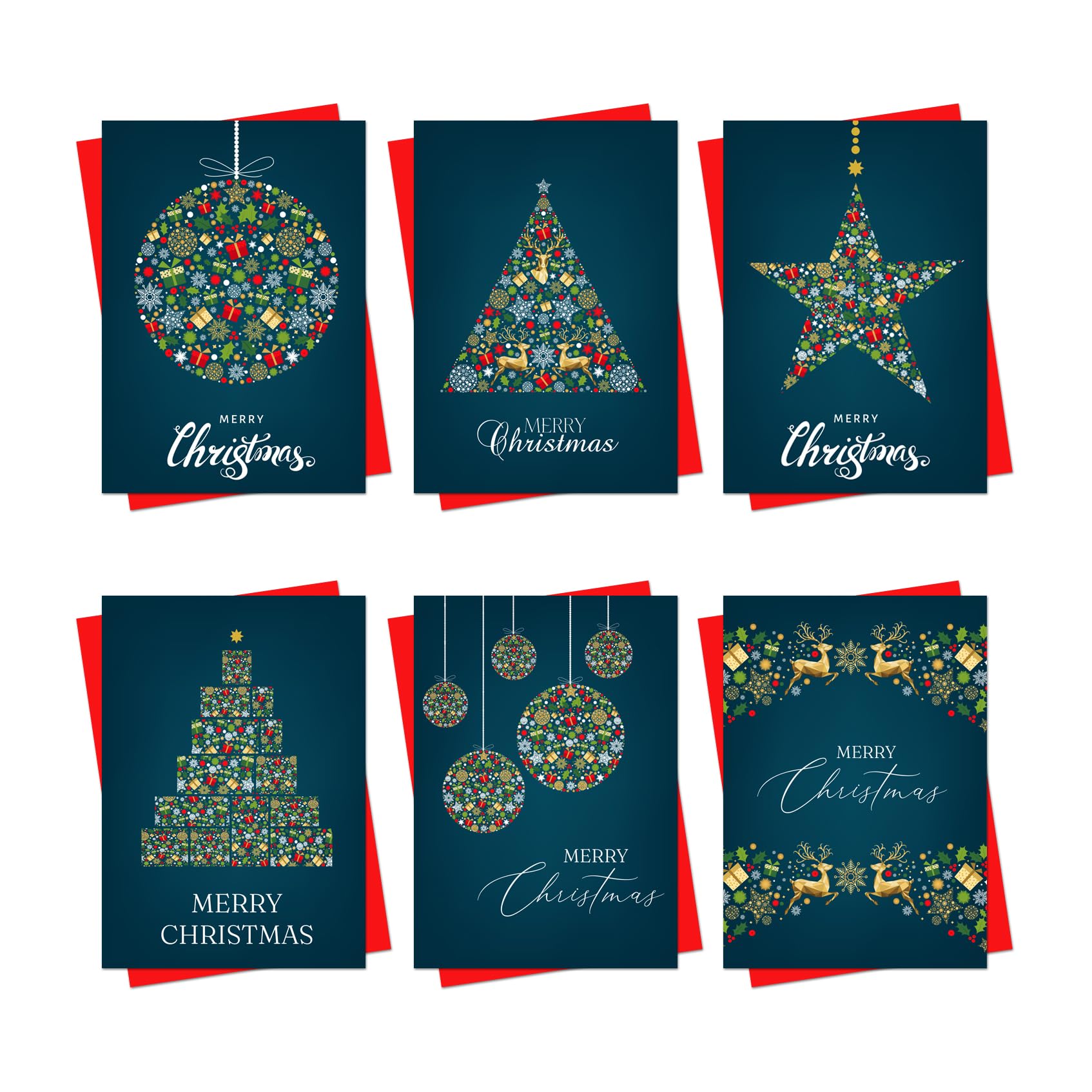 Christmas Cards 2025 30 Pack Xmas Cards Multipack Assortment of Luxury Designs Gold Christmas Tree Star Bauble Style Xmas Cards