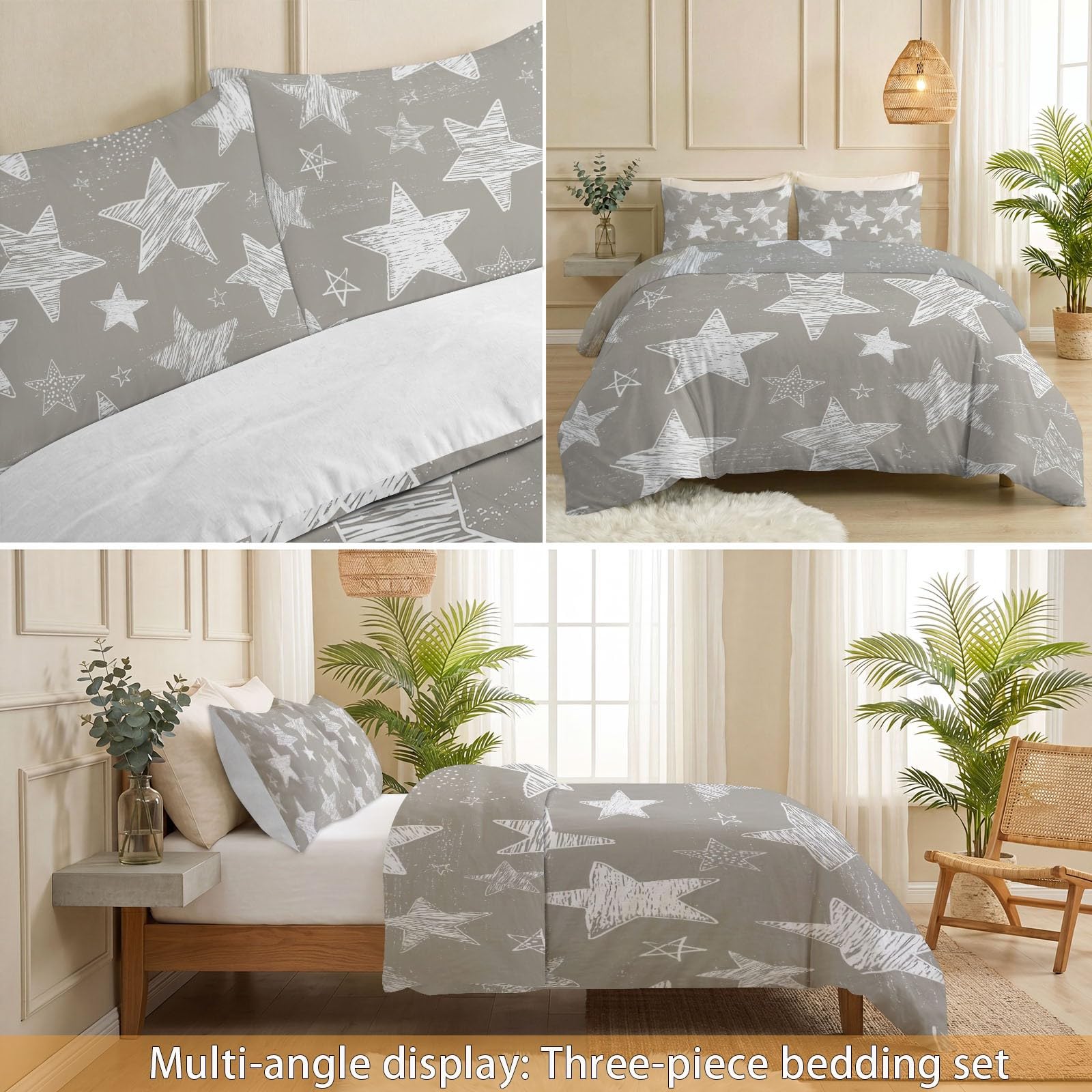 Generisch Minimalistyczna pościel 200 x 220 cm, 3-częściowa, miękka, dla alergików, szczotkowana mikrofibra, zestaw pościeli z zamkiem błyskawicznym, dla dzieci i dorosłych, kolor szary