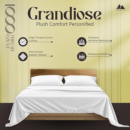 Miniatura 2 de Mayfair Linen Sábanas de algodón egipcio 100% puro, tamaño Queen, sábanas de 1000 hilos altos, 4 piezas, color blanco, sábana de hotel de lujo para