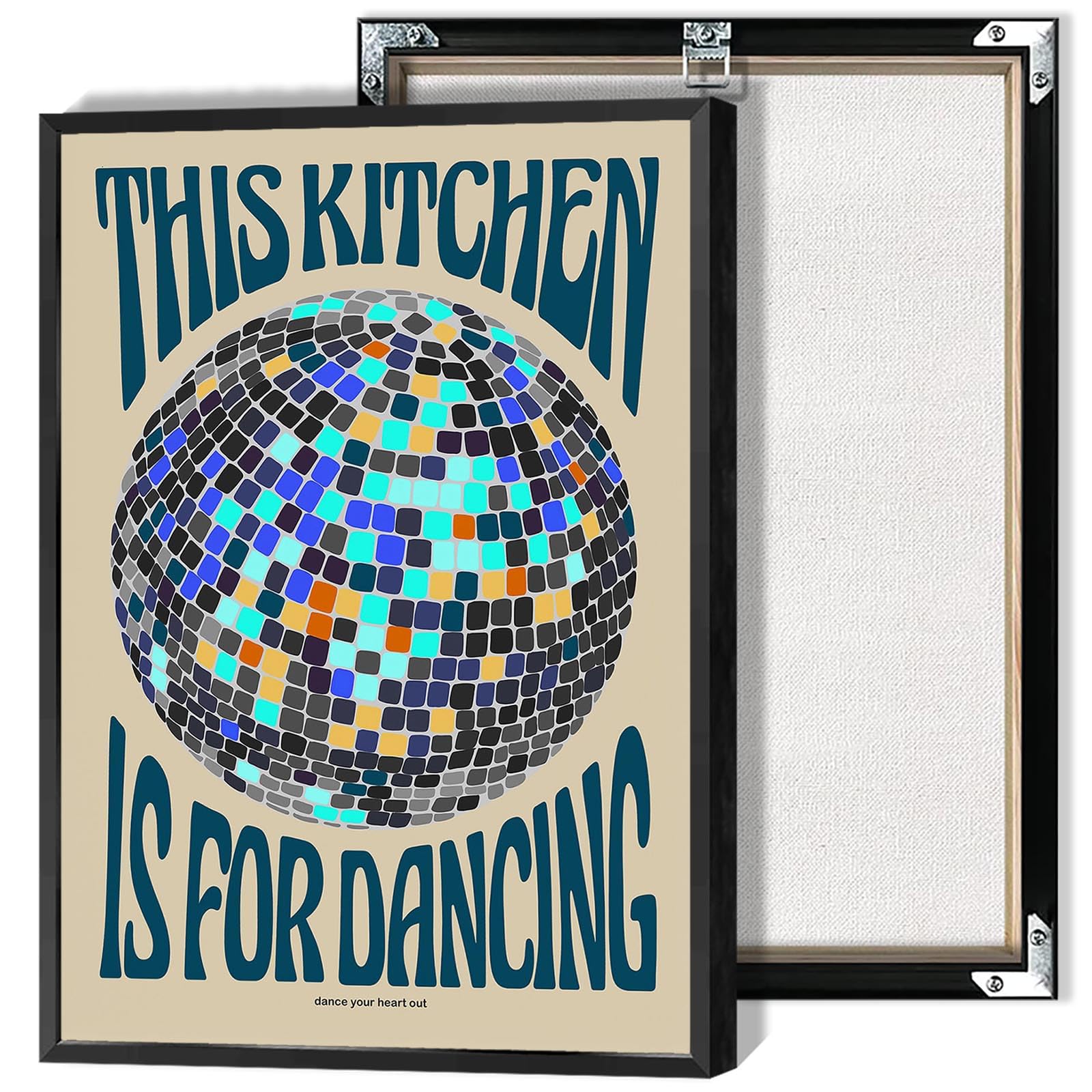 Beshdomp Blue Framed This Kitchen Is For Dancing Posters Retro Preppy Disco Ball Canvas Wall Art Trendy Funny Blue Disco Prints Painting For Home Kitchen Living Room Dorm Wall Decor 12X16in Framed