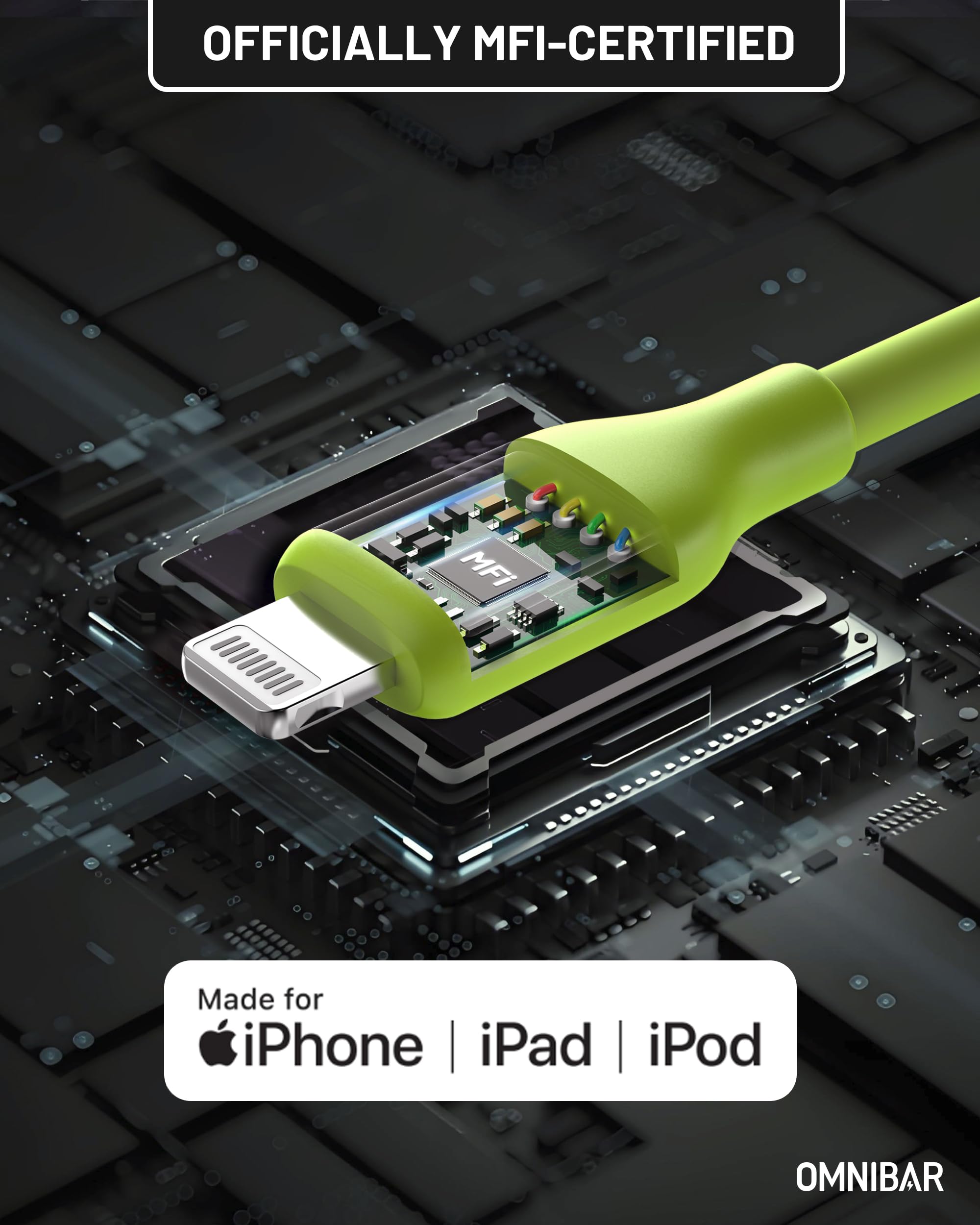 Omnibar USB A to Lightning Cable, Apple MFi Certified iPhone Charger Cord, Flow Silicone Lightning Cable for iPhone 14/13/12/11 Pro Max/XS/XR/X, iPad Pro/Air/Mini, iPod Touch/Nano (6FT, Lime Green)
