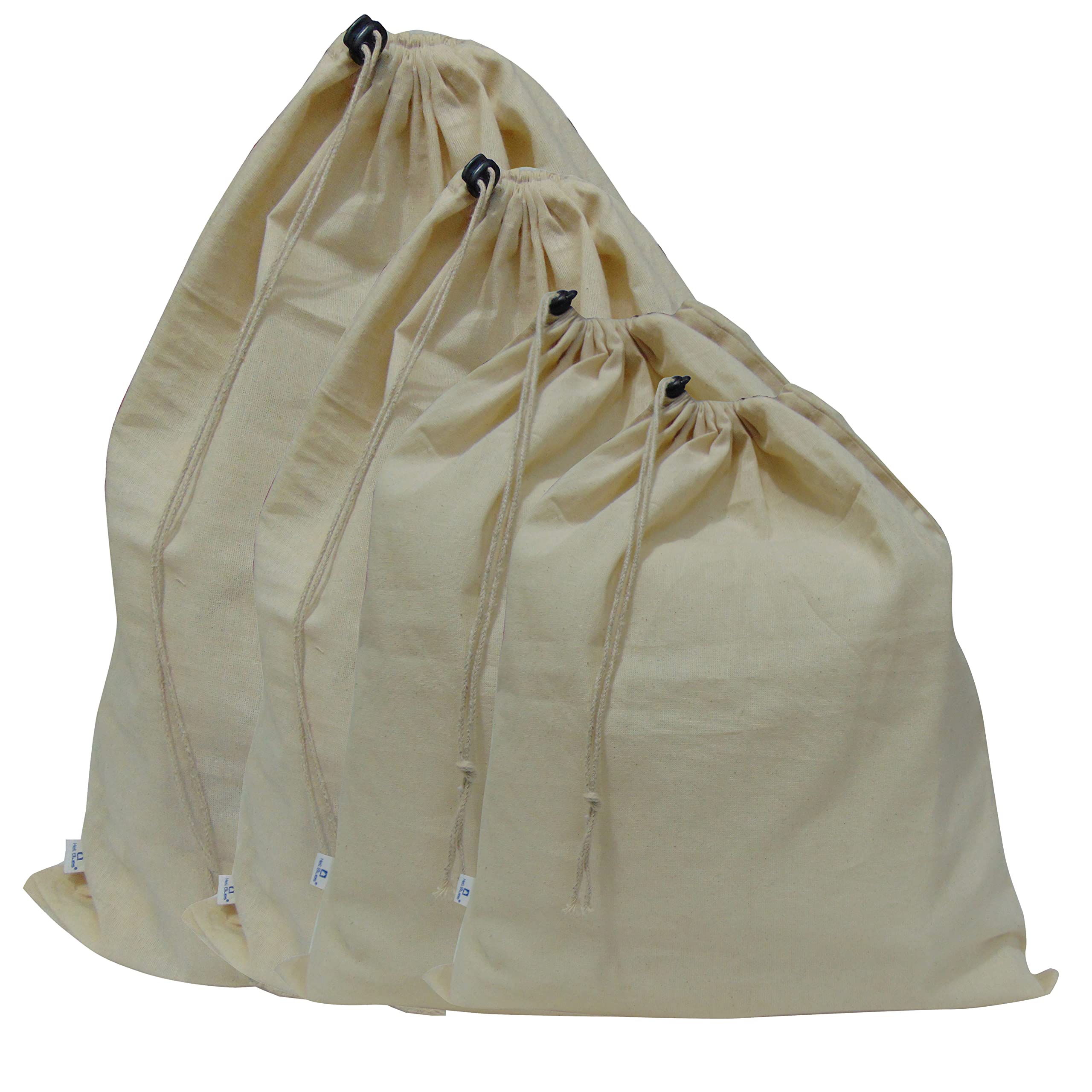 4-Pack Cotton Storage Bags 100% Natural Canvas Bread Bag, Bulk Food Produce - Shoe Bags Reusable -Vegetable Storage Bags