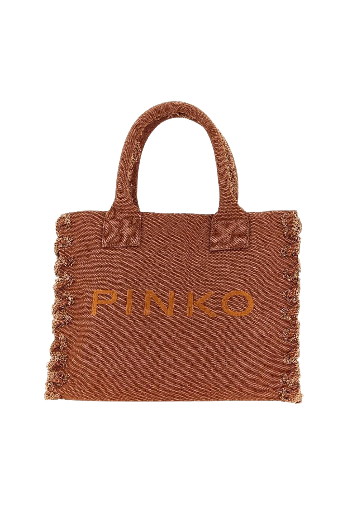 Pinko Borsa Shopper Media Beach in Canvas con Logo e Dettagli Sfrangiati Art. 106673A3A4