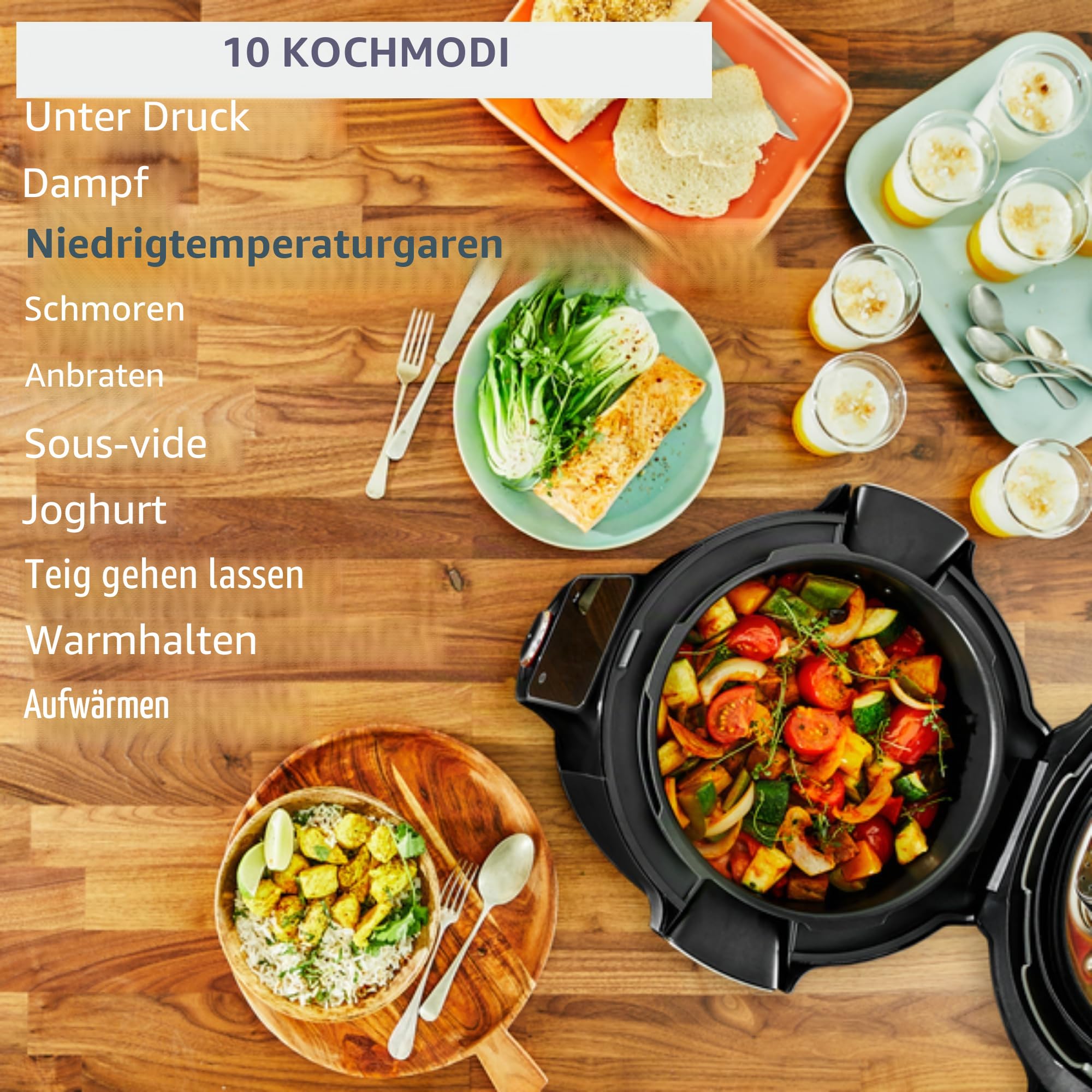 Moulinex Cookeo Wi-Fi 10-in-1 Multicooker 10-in-1 Multicooker 10 Kochmodi Druckkochen, detaillierte Schritte, CE96G810, Schwarz