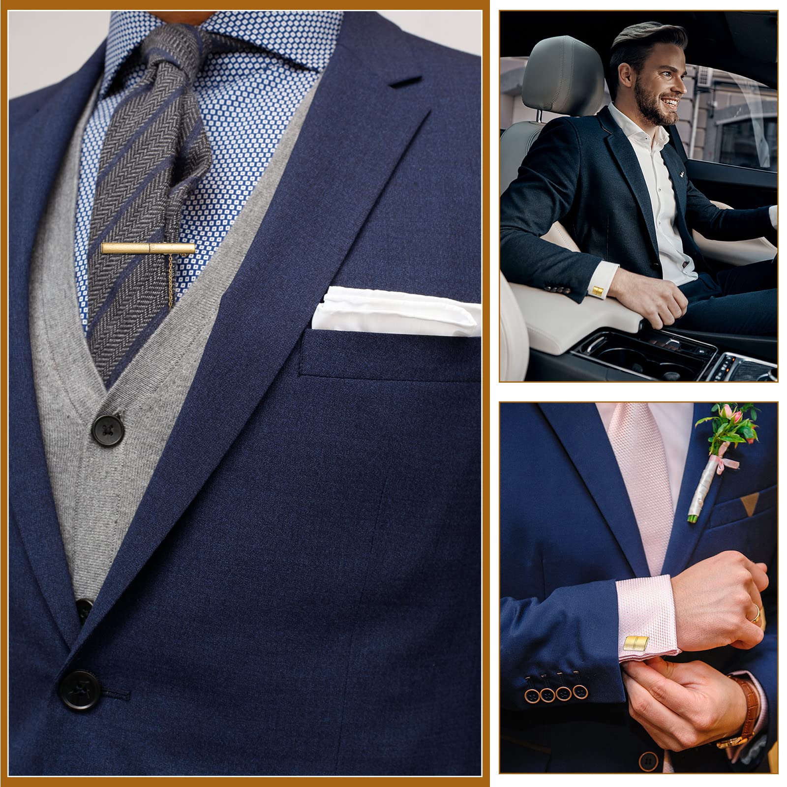 Set di Gemelli in Oro e Fermacravatta Dorato per Camicia Personalizzata con Sacchetto di Regalo Clip per Cravatta da Lavoro Regalo di Accessori di Gioielli da Matrimonio per Uomo
